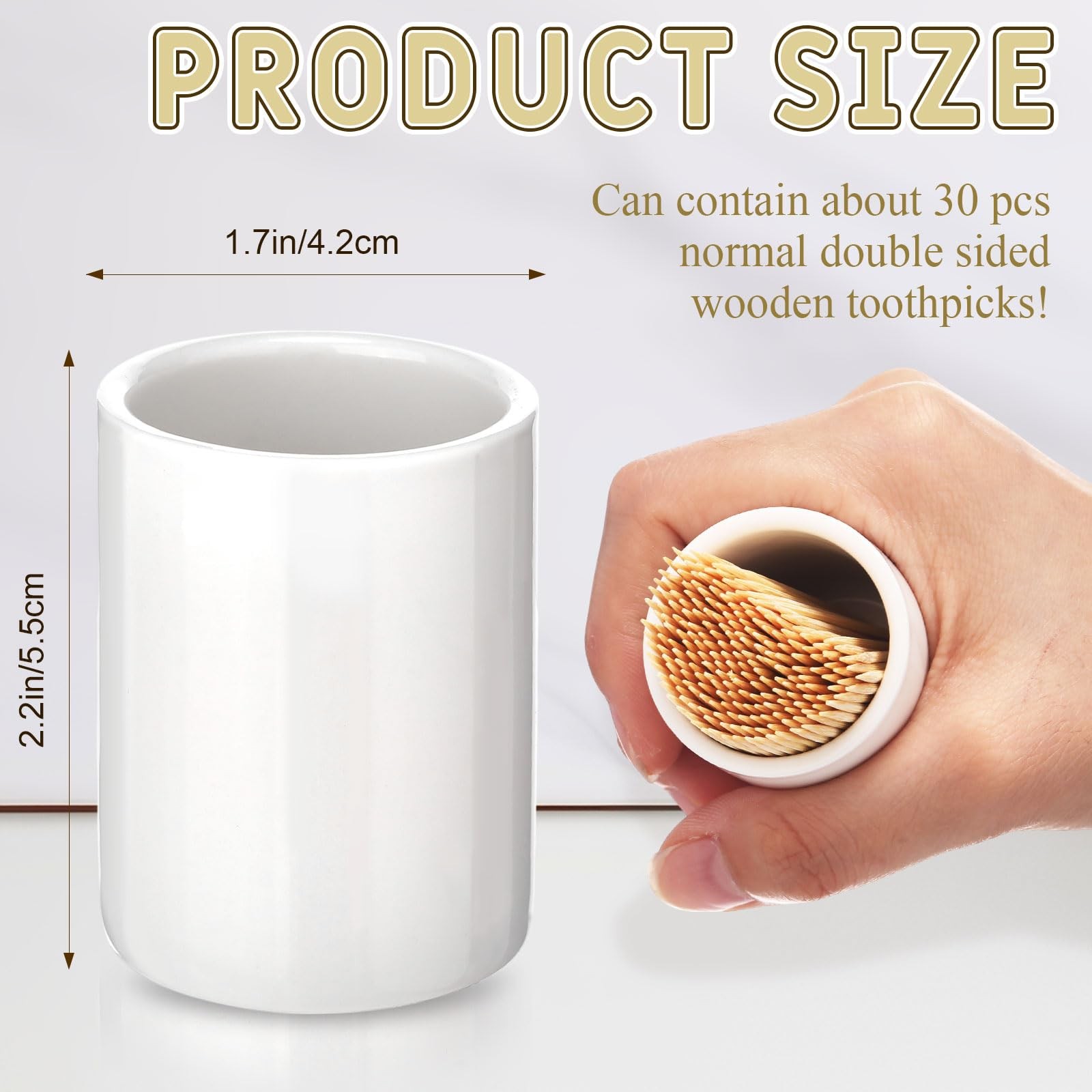 4 Pcs White Ceramic Toothpick Holder Simple Dispenser Container Home Round