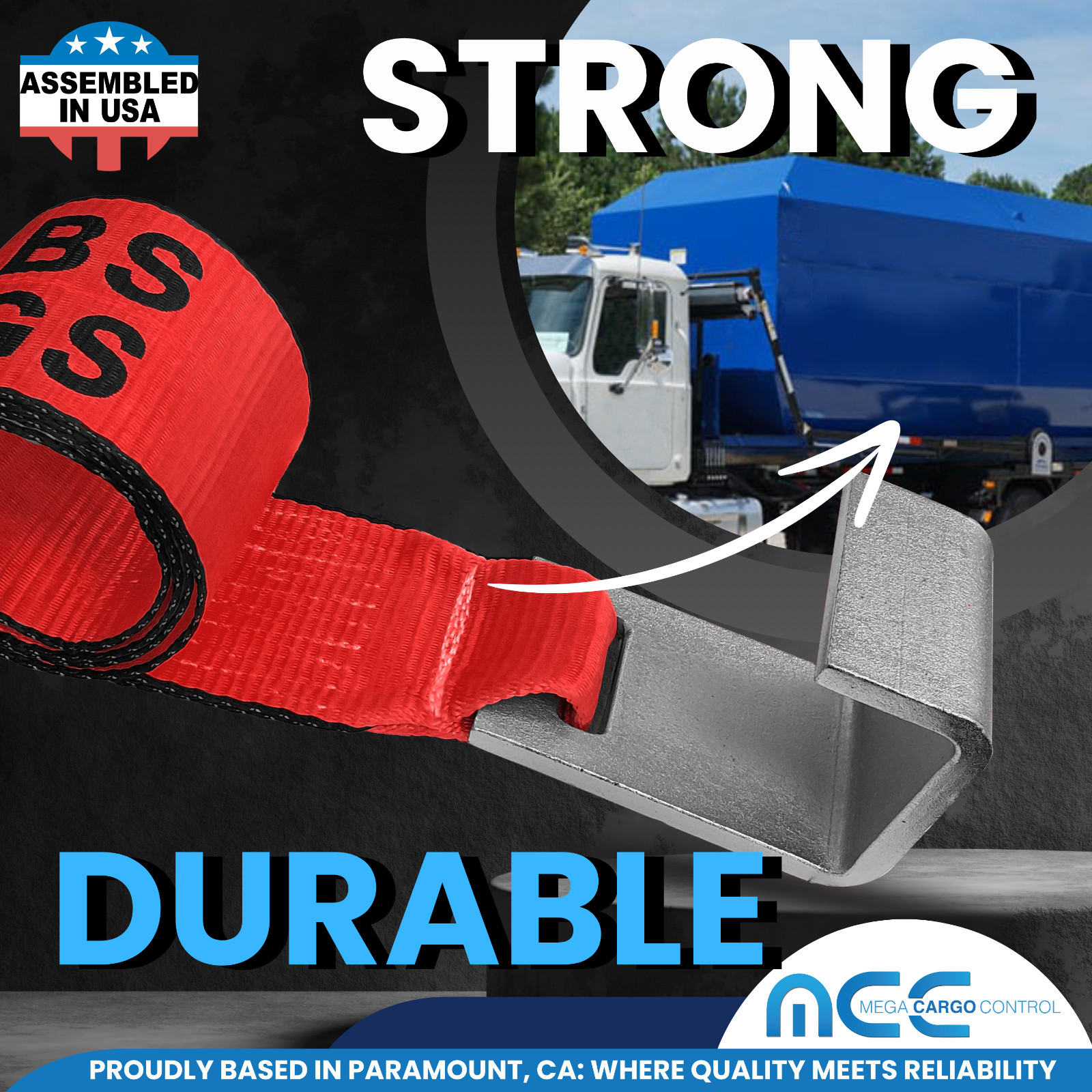 USA 10 Pack 4" x 5' Roll Off Container Winch Strap w/ Flat Hook WLL 5400 LBS RED