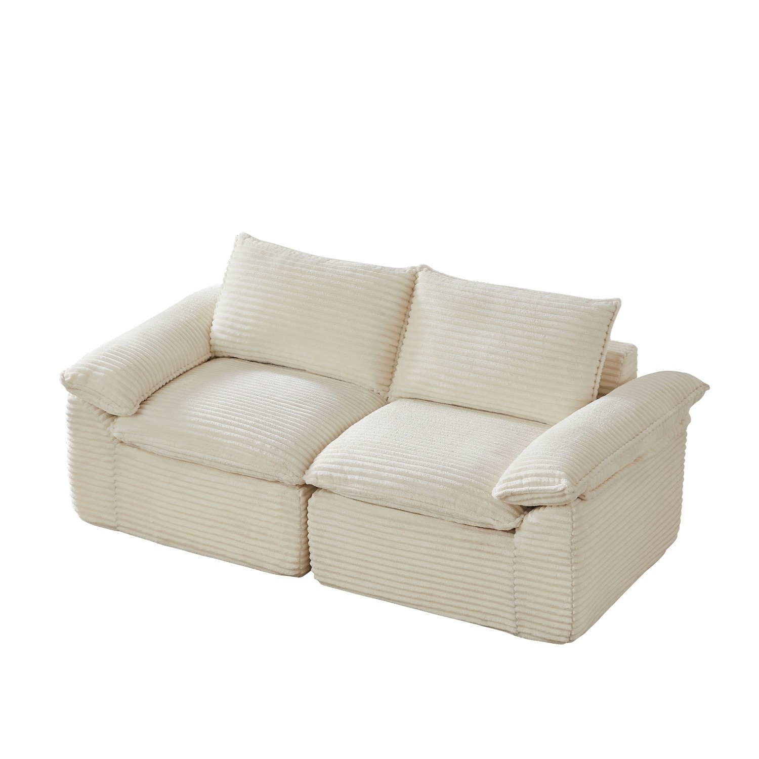 Modular Loveseat for Small Spaces Modern Corduroy 2 Seater Floor Sofa w/ Arms