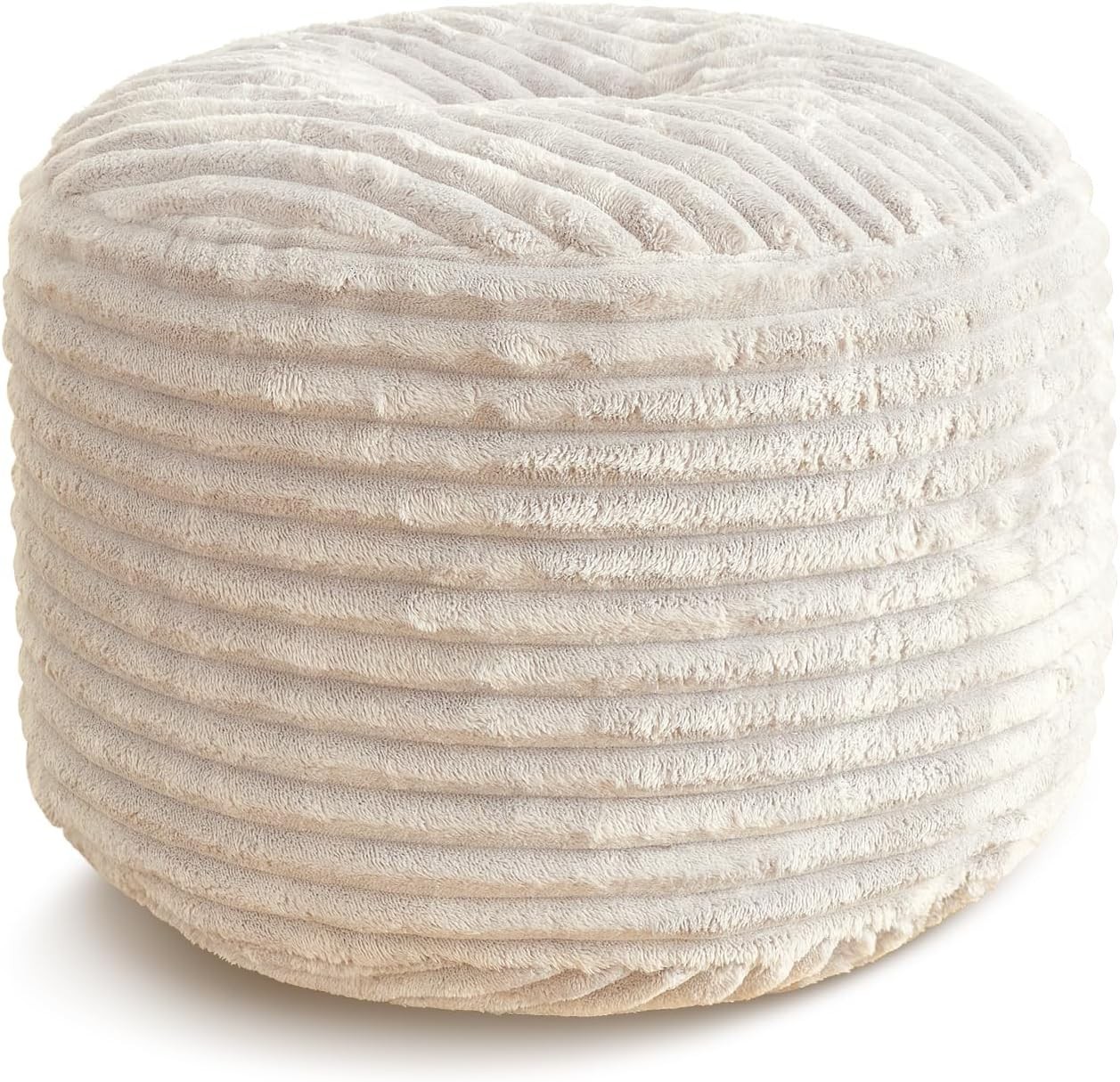 SHOUREN Round Pouf Ottoman Corduroy Foot Rest Fluffy Storage 20x15in Beige