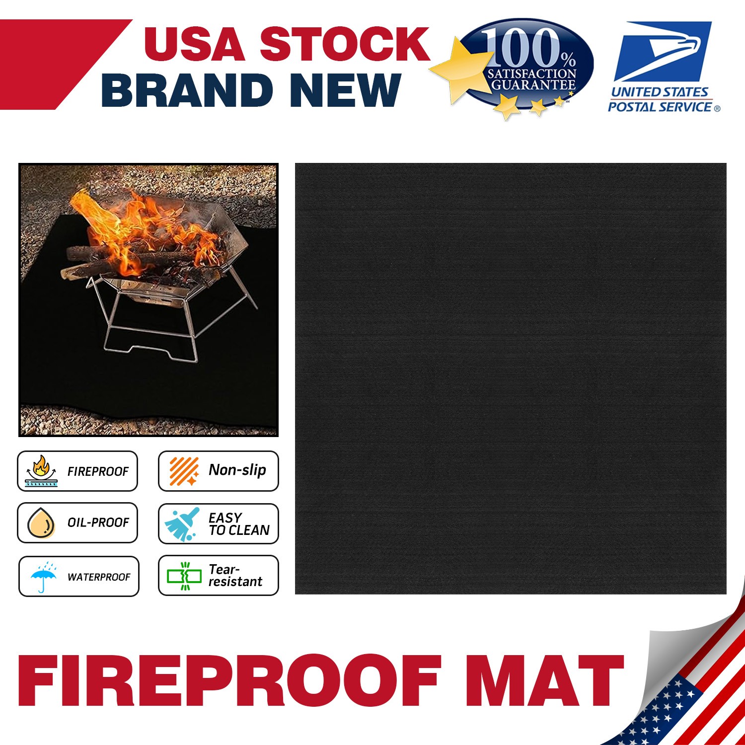 19.6x19.6 Inches Fireproof Mat for Outdoor Grill Easy to Clean Reusable Grill