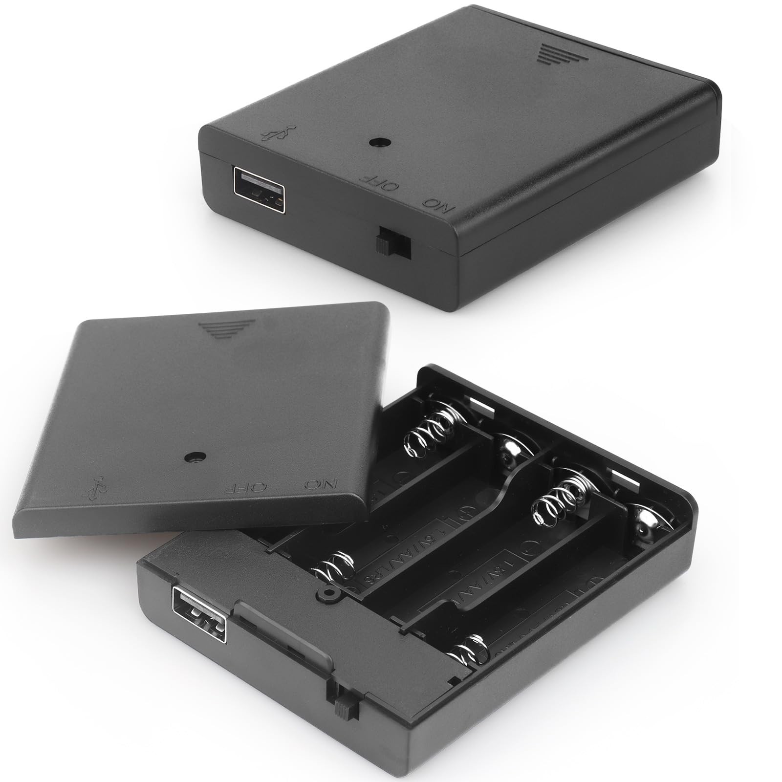 2 PCS 4 AA Battery Holder with USB Port, 2PCS 4 x 1.5V AA Battery Holder Case