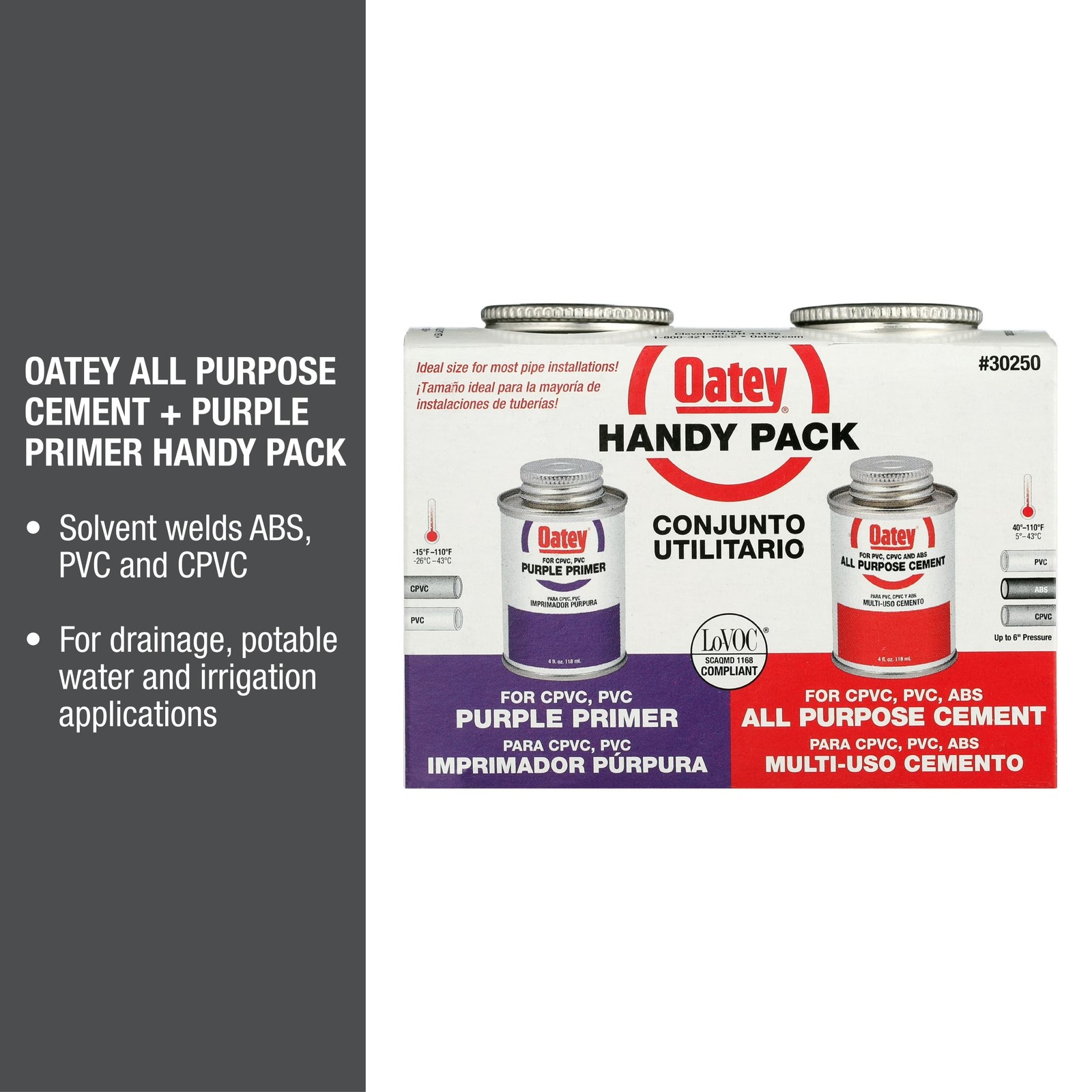 Purple Primer and Medium Cement for Plastic Pipe Welding, 2-Pack of 4 oz.