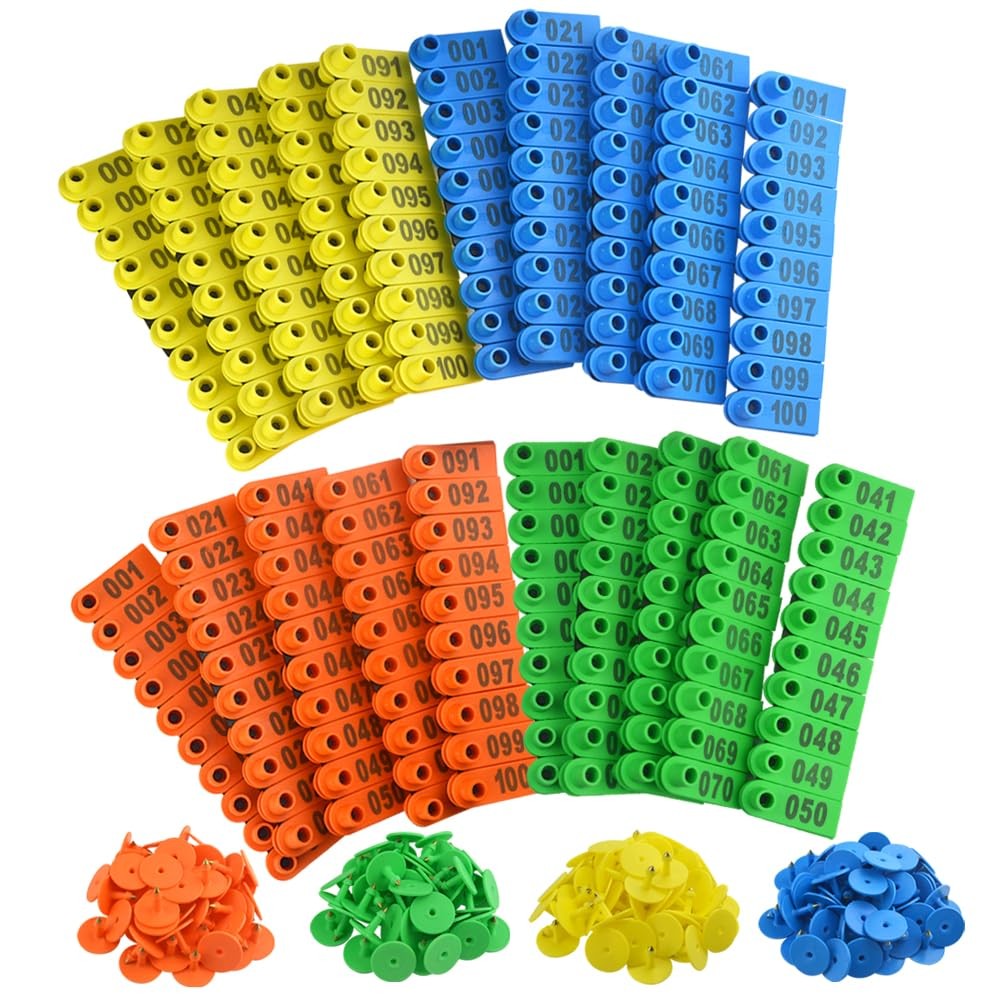 400 PCS 1-100 Plastic Livestock Ear Tag Animal Tag for Goat Sheep Pig, Blue Y...