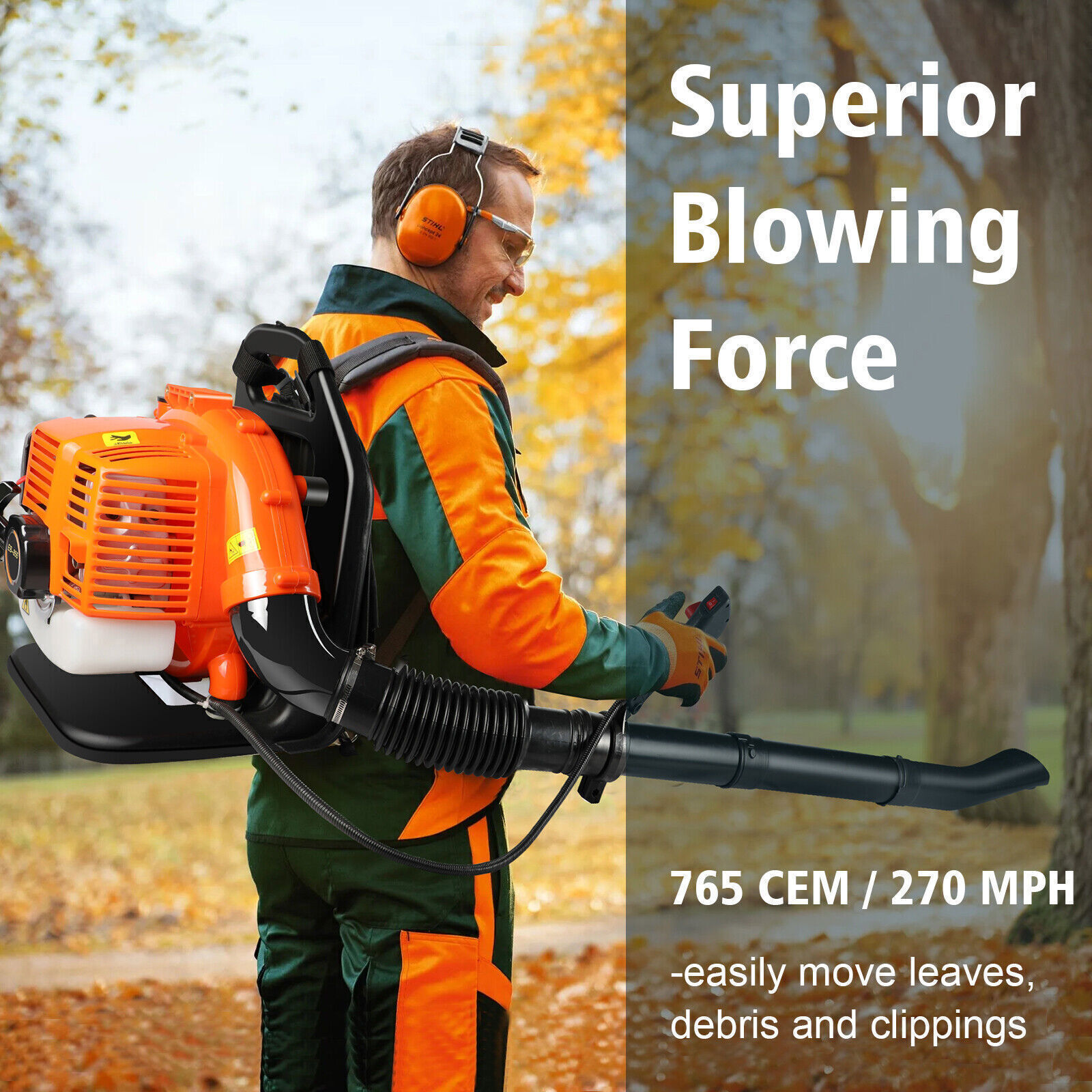 Air Leaf Blower Gas Powered Snow Blower 665 CFM 26CC/30CC/43CC 2-Stroke Engine