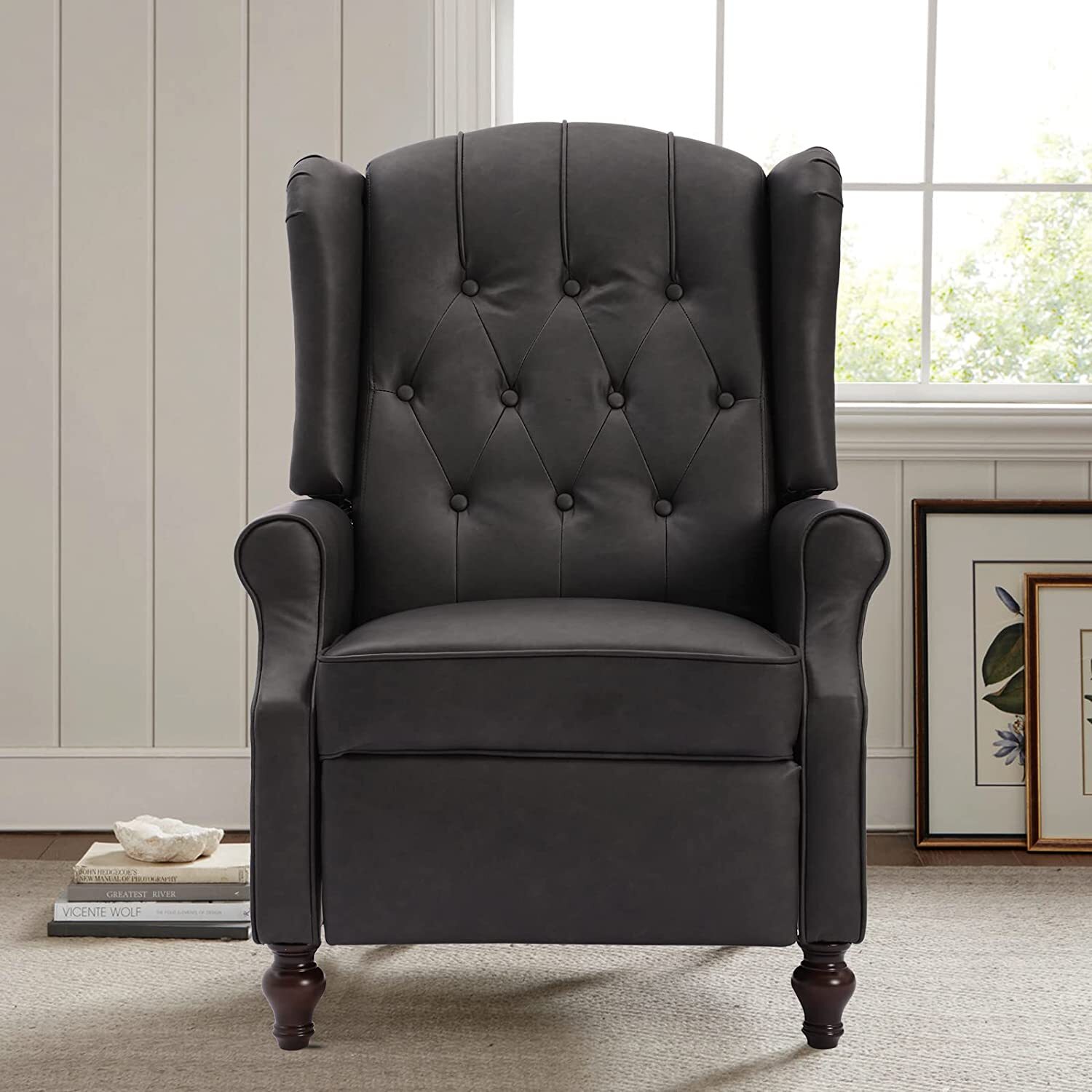 Tufted Wingback Recliner Chair Mid Century Accent Club Chairs for Living Room