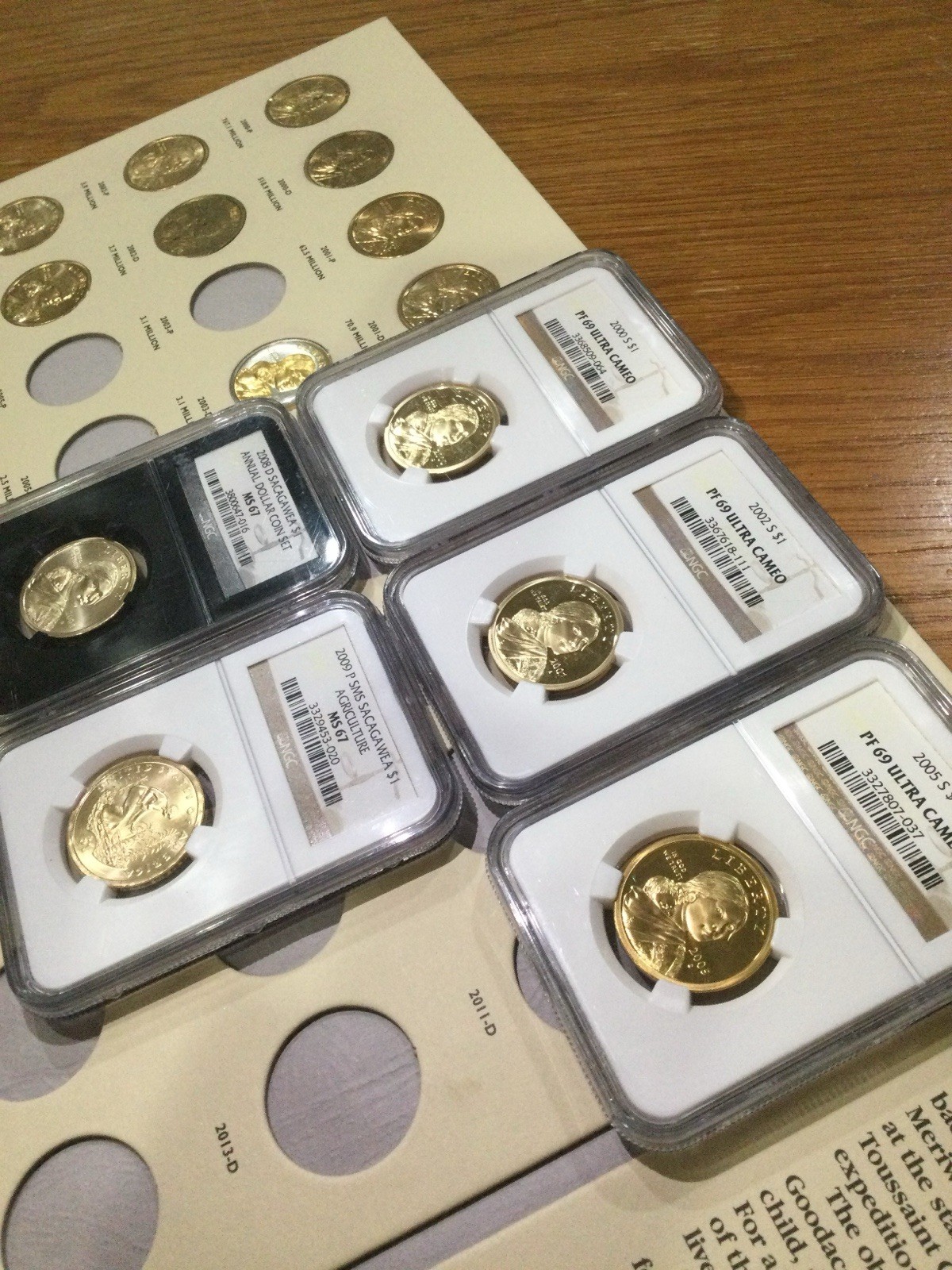 High Grade Golden Sacagawea Dollars Collection In folder-With MS67 & Early Years