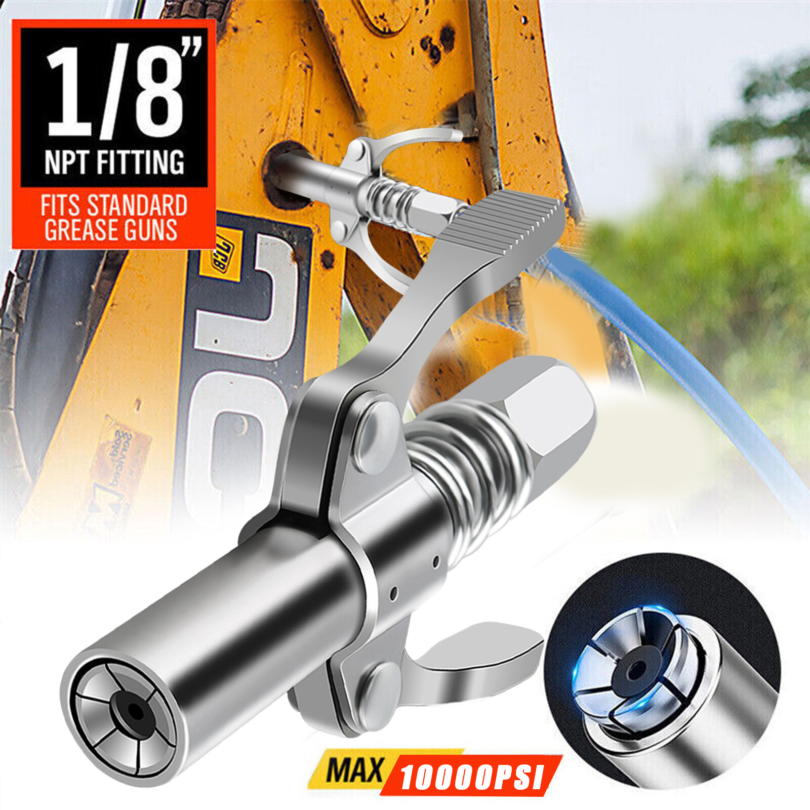 2x Grease Gun Coupler Double Handle High Pressure Quick Release Lock Oil Nozzles