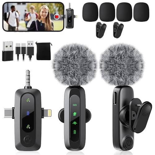 Mini Microphone,3 in 1 Wireless Lavalier Microphones for Black LED（3 in1）