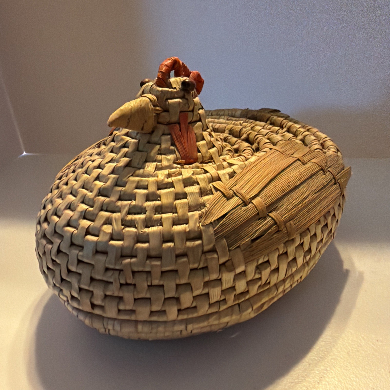 Vintage Brown Wicker Rooster Chicken Basket Farmhouse Kitchen Home Decor