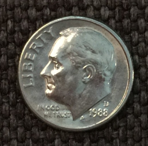 1988 D Dime Roosevelt, actual coin in picture, free shipping.