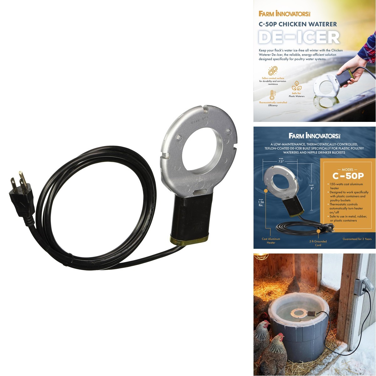 Farm Innovators Chicken Waterer De-Icer 150W for Nipple Drinker Water Buckets