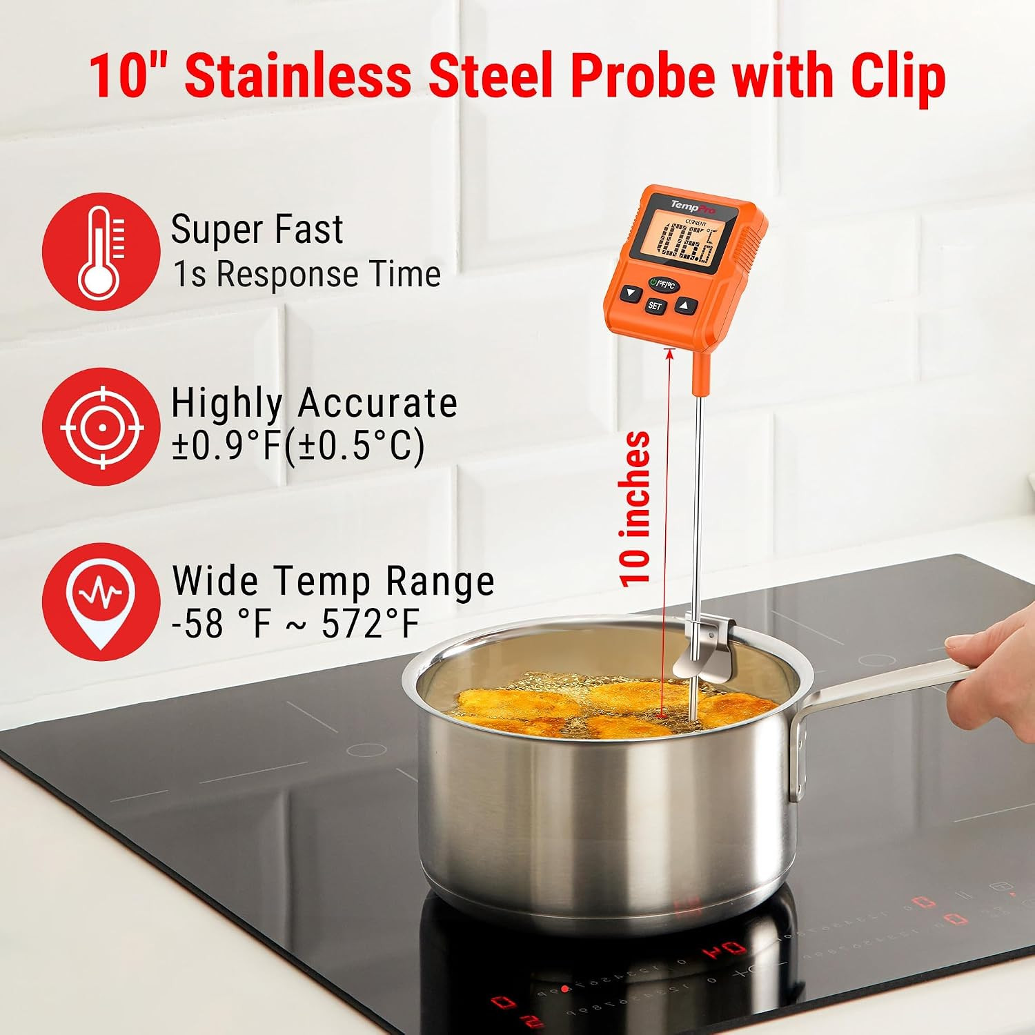 Tempdip Programmable Candy Thermometer with Pot Clip | Instant Read Deep Fryer O