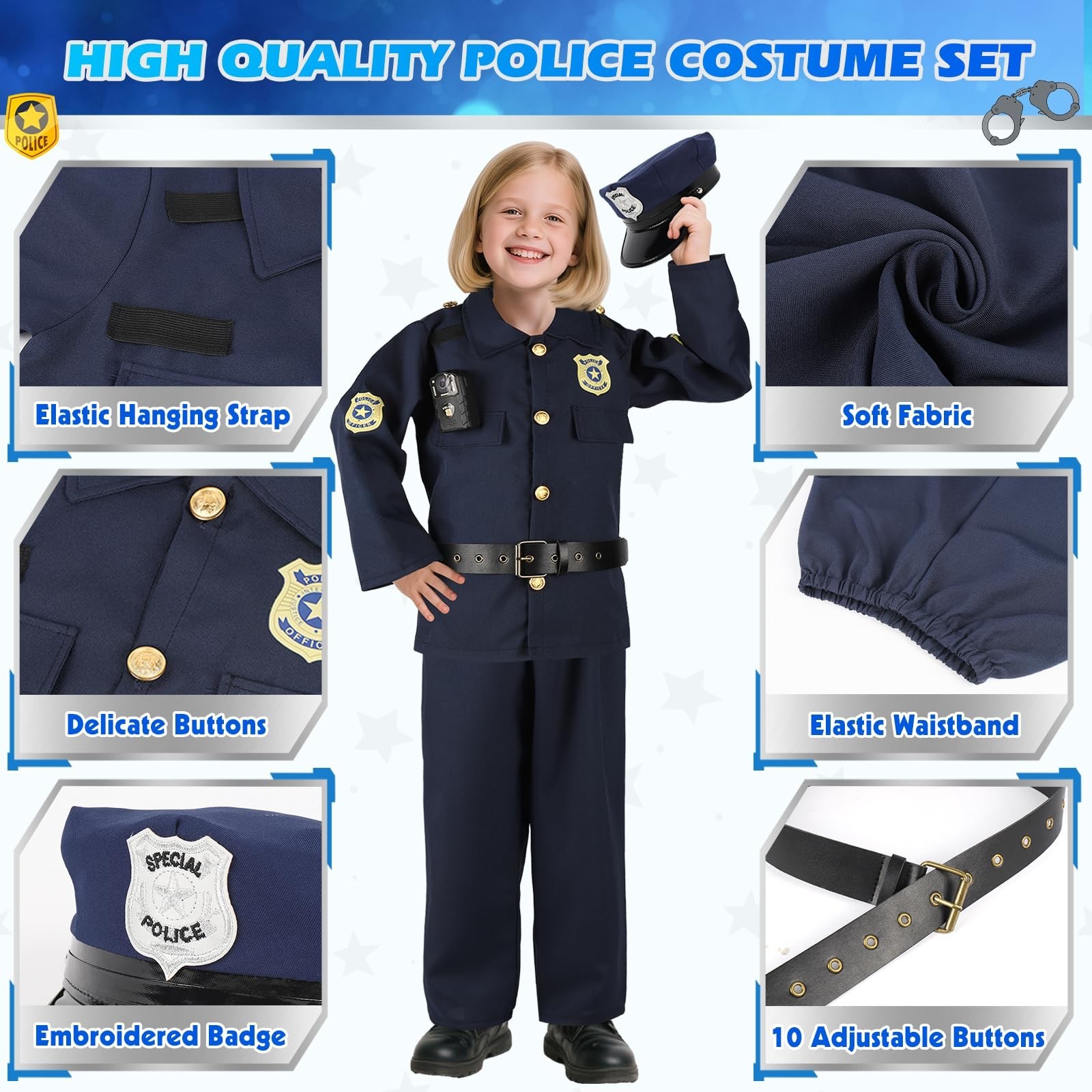 Police Costume for Kids, Cop Pretend Play Toys with Accessories for... Fast Ship
