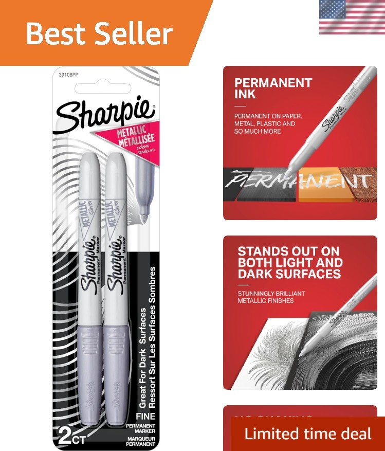 Fade-Resistant Silver Permanent Markers - 2 Fine Point Markers for Arts & Crafts