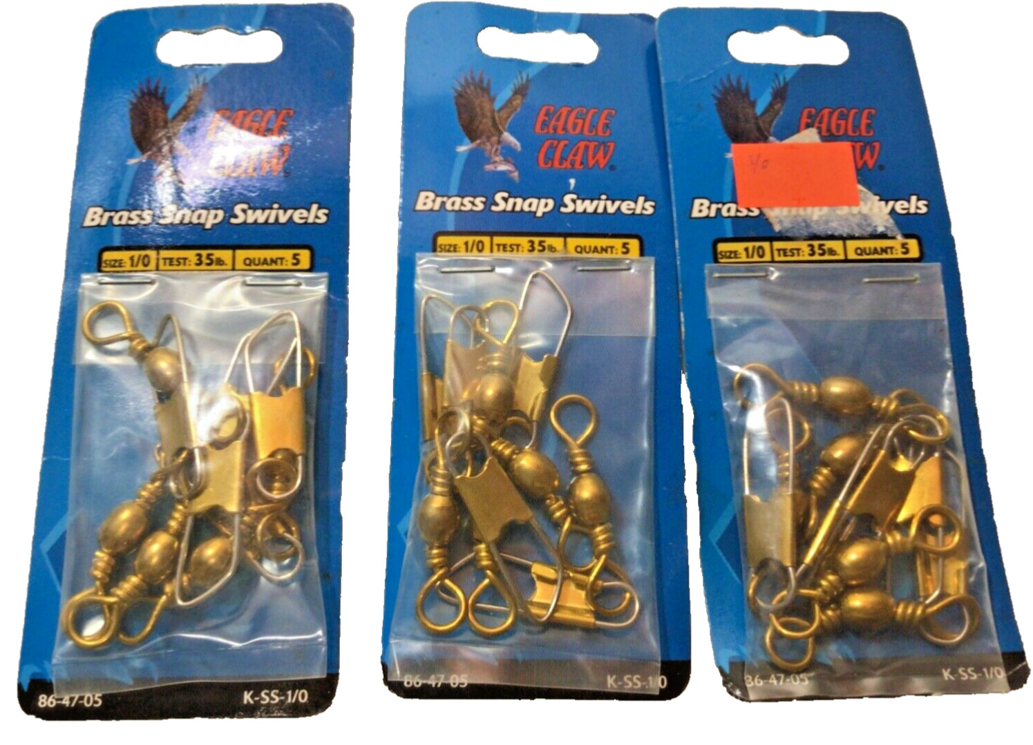 3 pkg w/ 6 ea pkg total 18 Eagle Claw BRASS Snap Swivels  - Size 1 K-SS-1/0