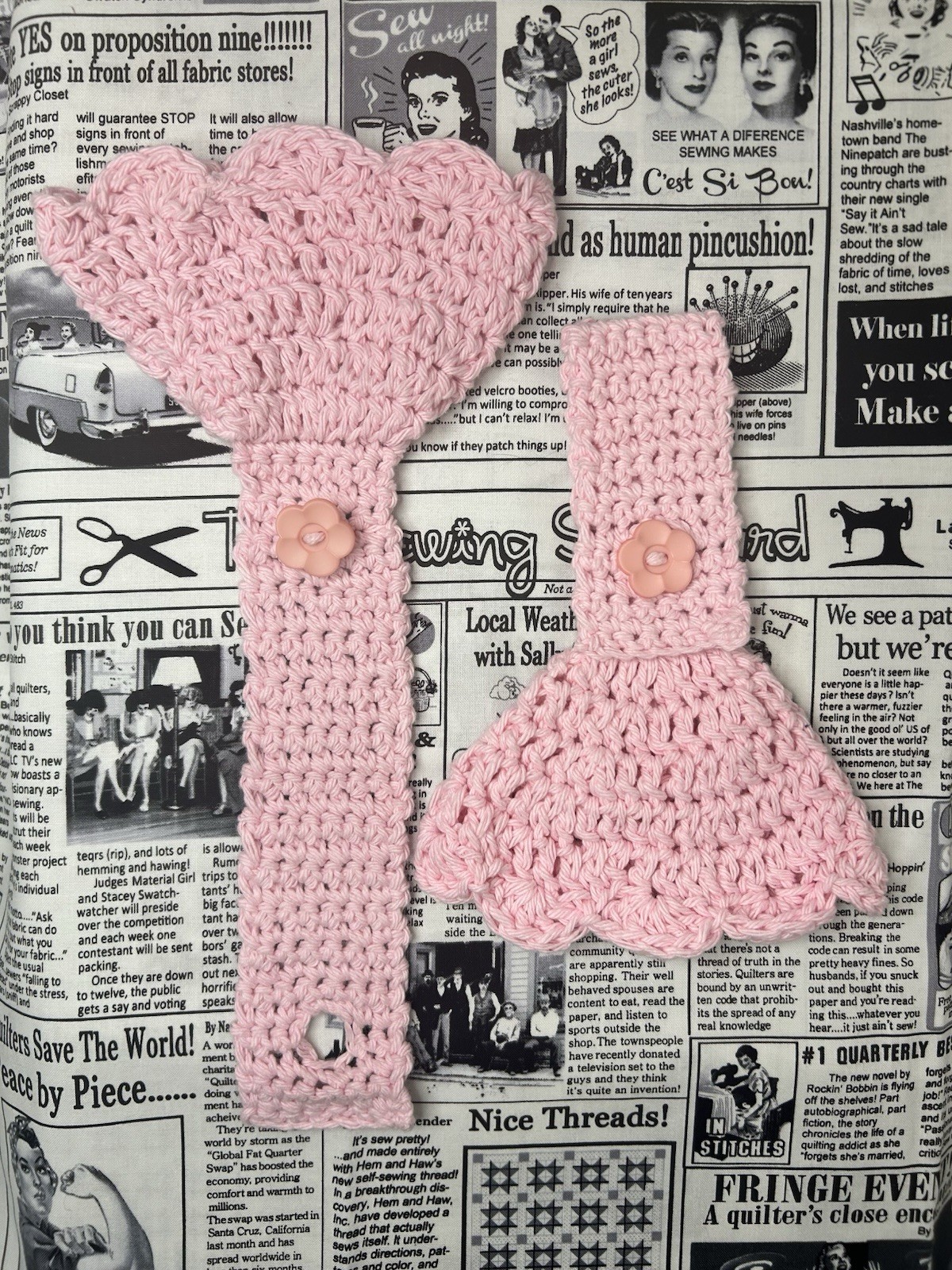 Handmade Crochet Towel Holder/ Towel Topper (Pink with pink flower buttons)