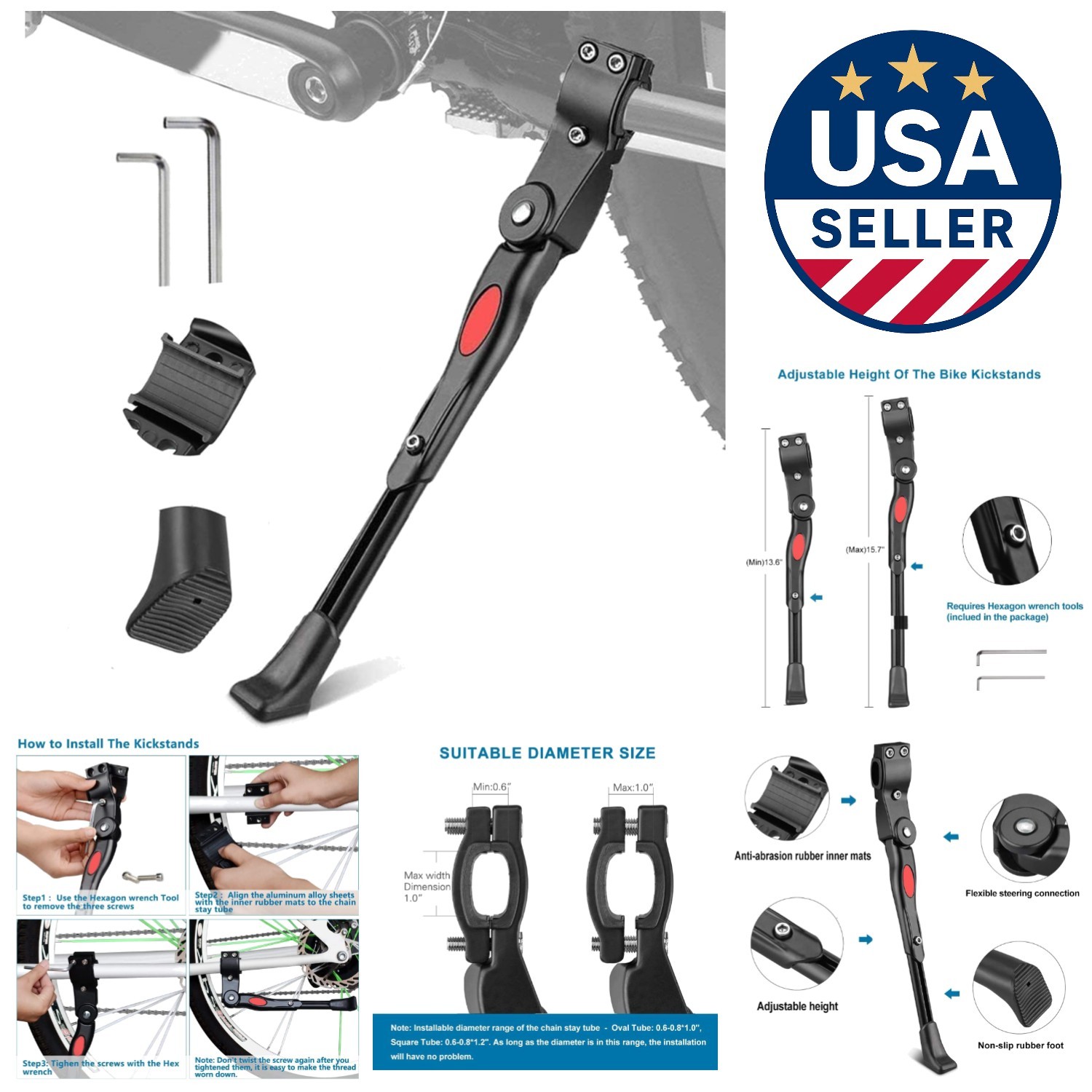 Durable Aluminum Bike Kickstand for 22-26” Mountain and Road Bikes – Easy Fit!