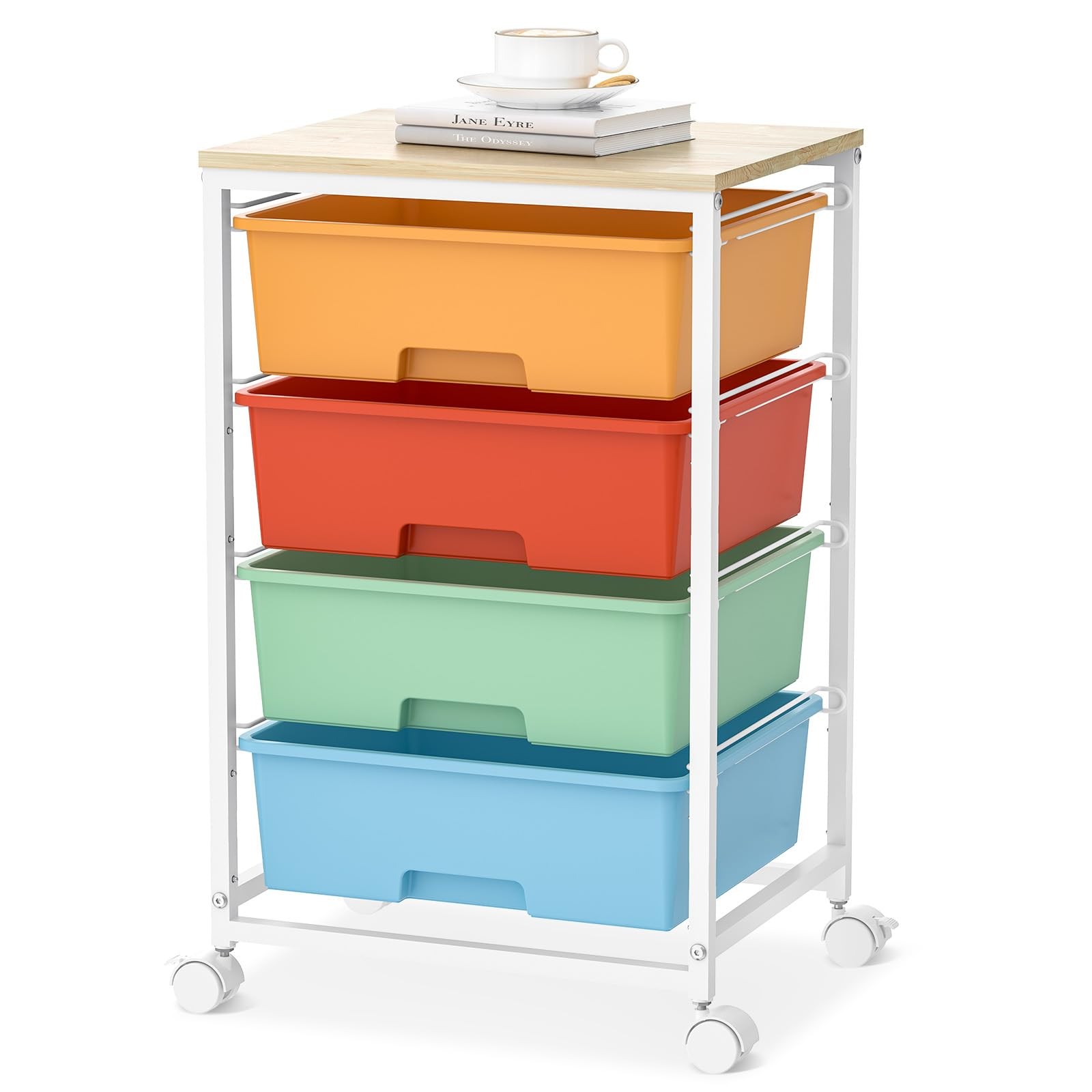Utility-Rolling-Storage-Drawer-Craft-Cart-Organizer with 4 Drawers and Wooden...