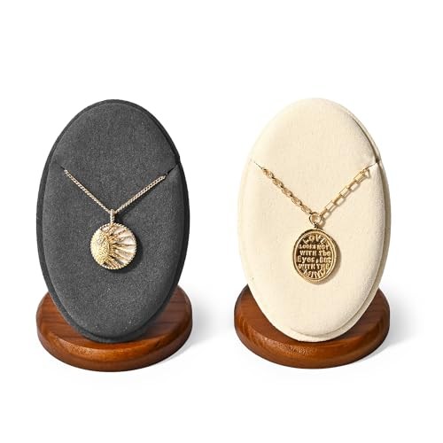 Solid Wood Necklace Pendant Display Stand Microfiber Jewelry Showcase Grey