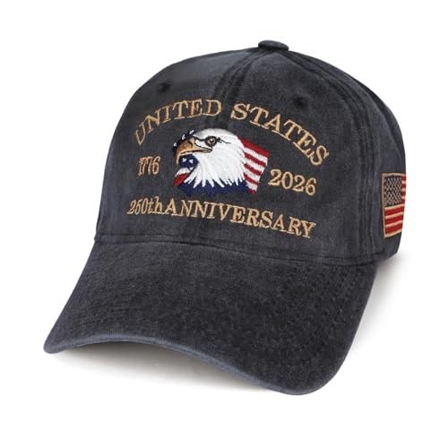 250th Anniversary USA Patriotic Embroidered Baseball Cap Vintage Washed