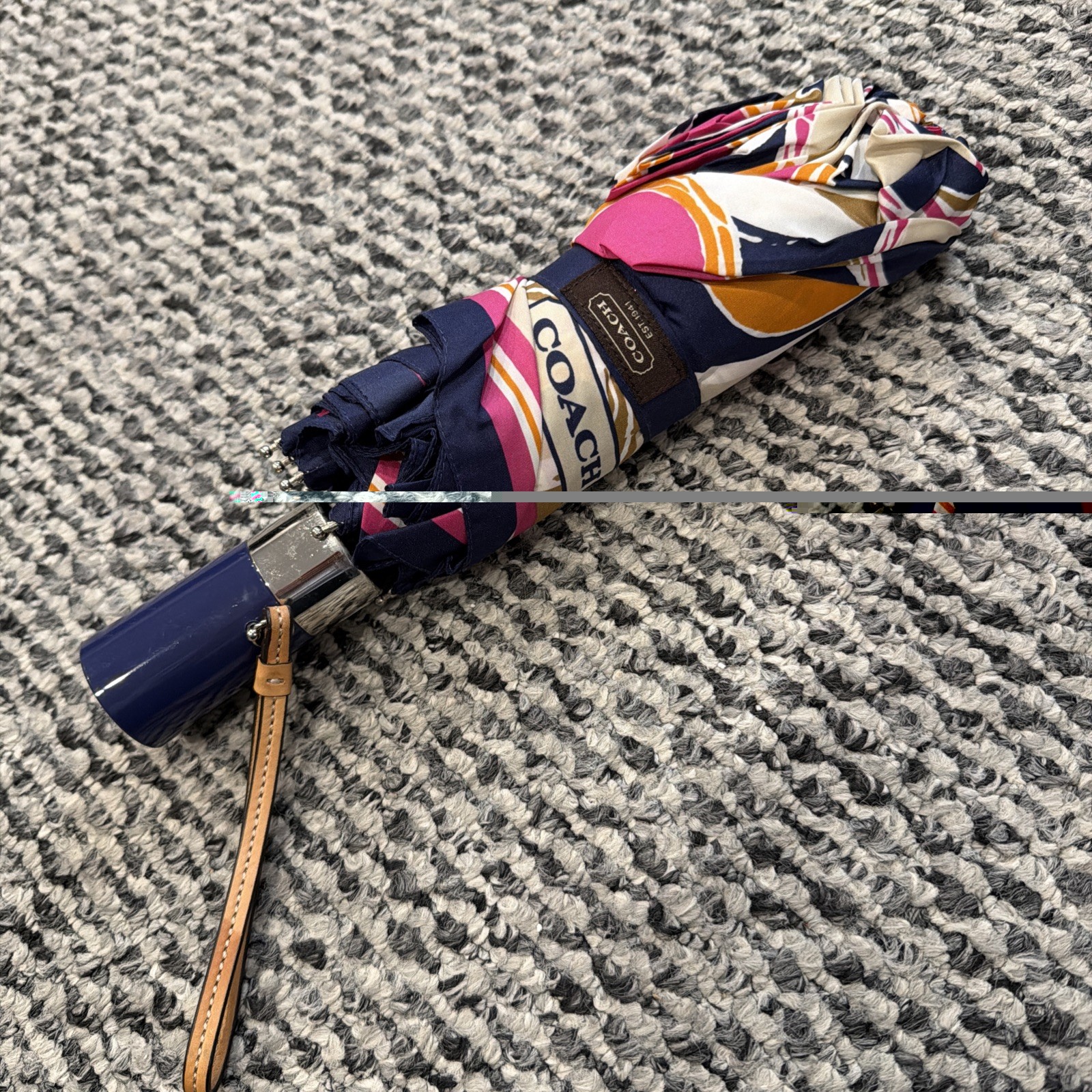 Coach Compact Folding Umbrella Logo Pattern with Wrist Strap for Women