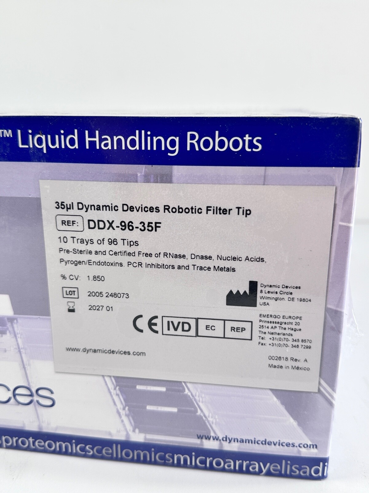 NEW Dynamic Devices 35ul Dynamic Devices Robotic Tip Non-Filtered DDX-96-35F