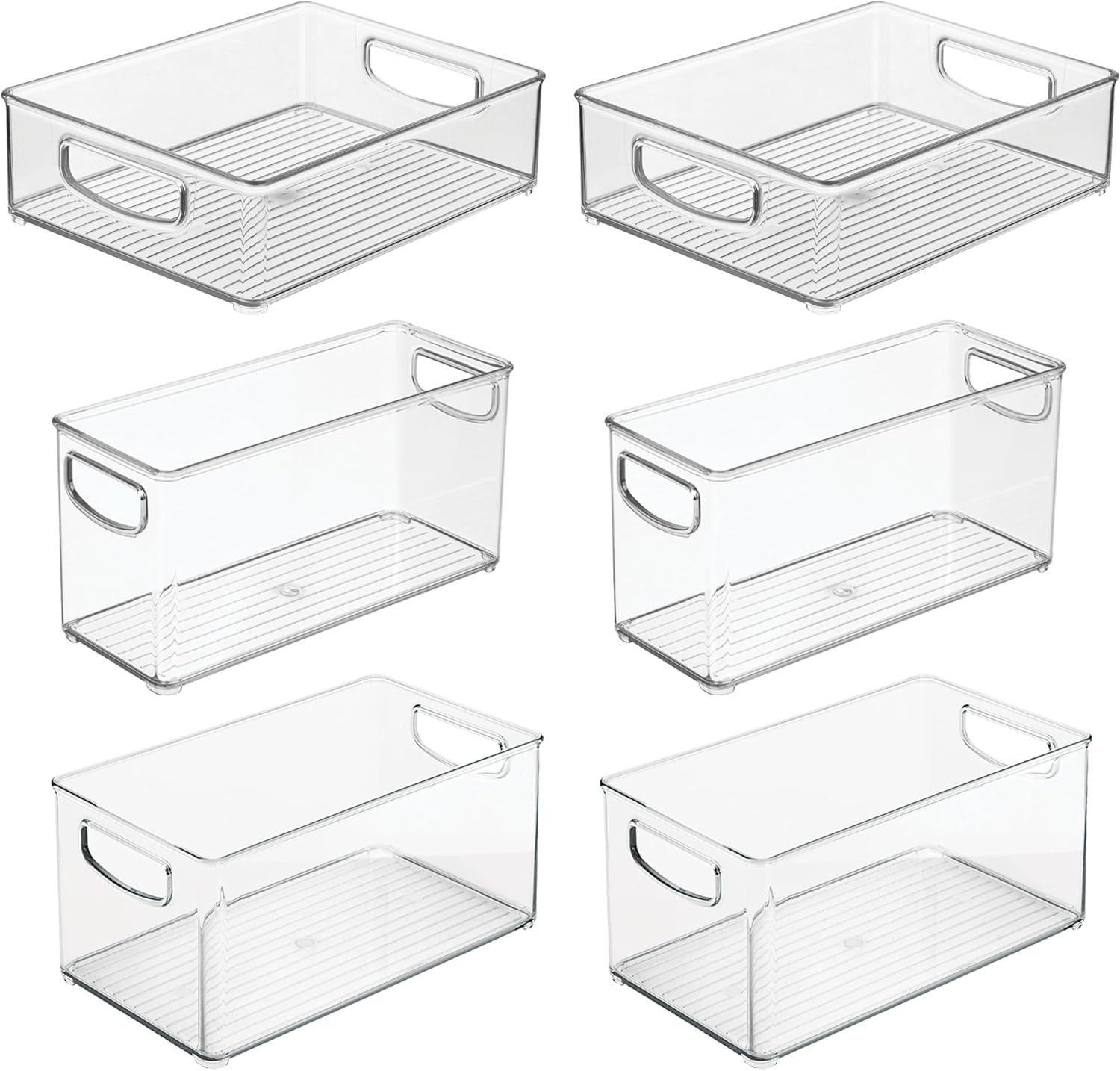Stackable Pantry Bins, 2 Small, 2 Medium, and 2 Large Bins, 6 Pack, Clear, Made