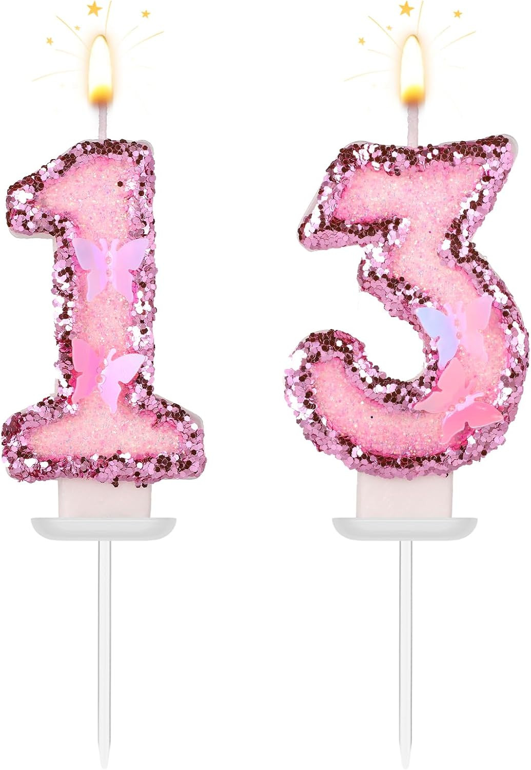 Girls Birthday Number 13 Candles, 2.95In Glitter Butterfly Happy Birthday Cake T