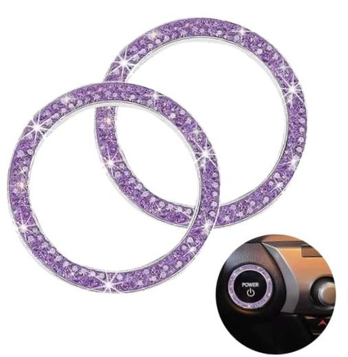 2PCS Bling Car Engine Start Button Cover, Crystal Rhinestone Push Purple