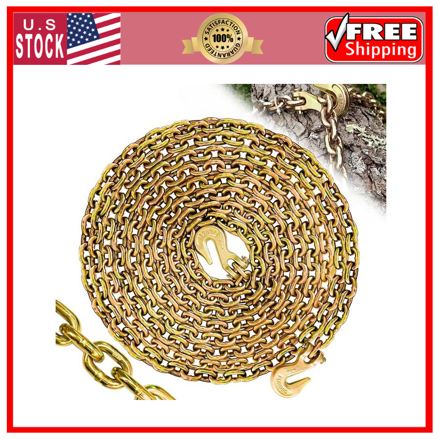 1/4in G80 Tow Chain 25FT with G70 Clevis Grab Hooks WLL 3300 lbs Heavy Duty