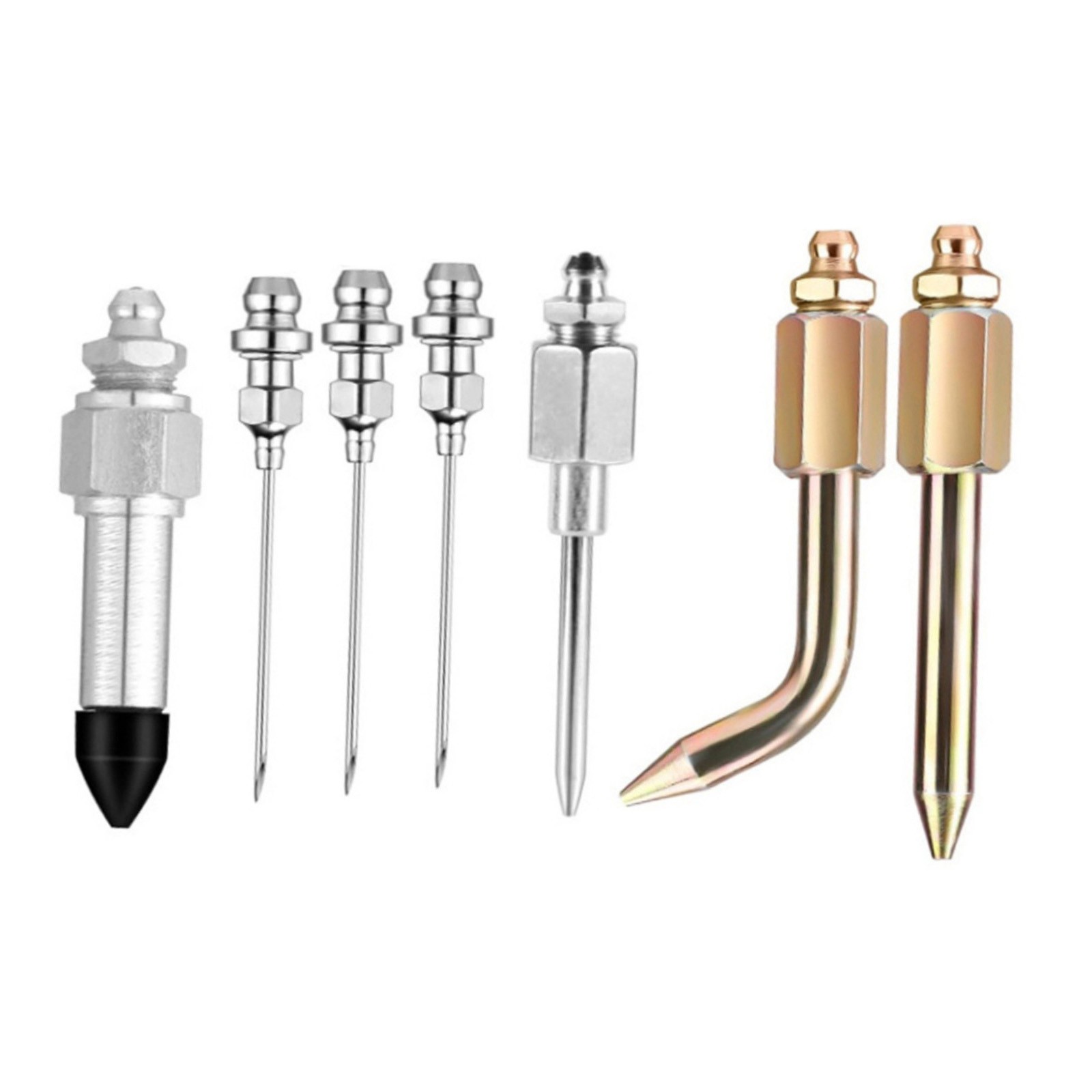 7pcs Grease Needle Tip Kit with Dispenser Rubber Nozzle for Tight Space Access
