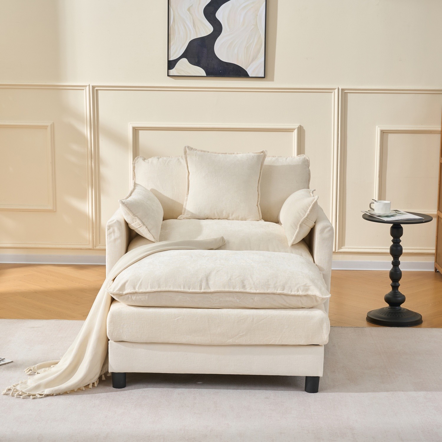Modern Upholstered Accent Chair Armchair Chaise with Ottoman for Living Room