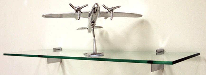 Raven Glass Shelf 8" X 21" in Brushed Steel