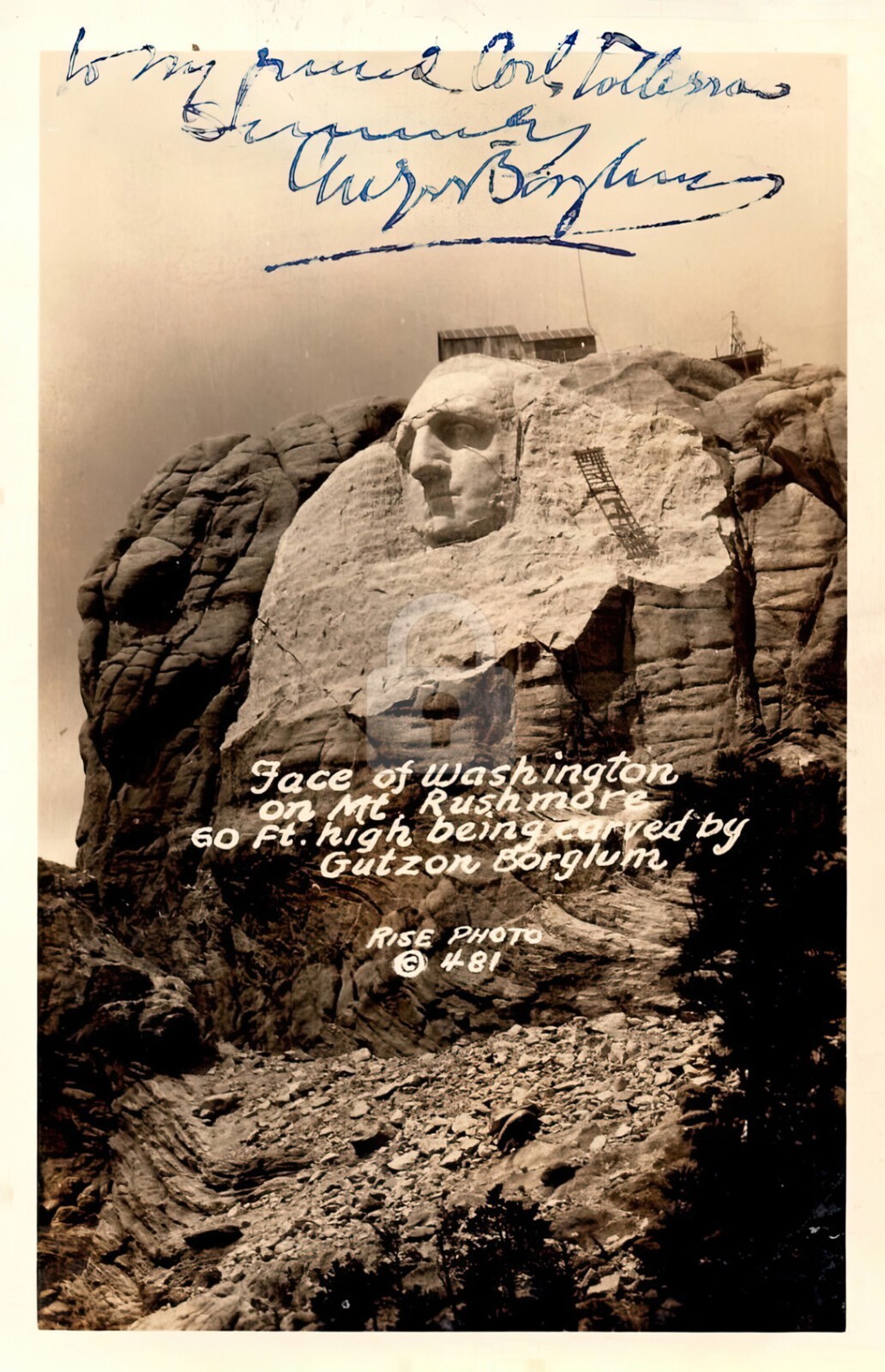 Gutzon Borglum, Mt. Rushmore -- Signed Vintage Photo Postcard Copy
