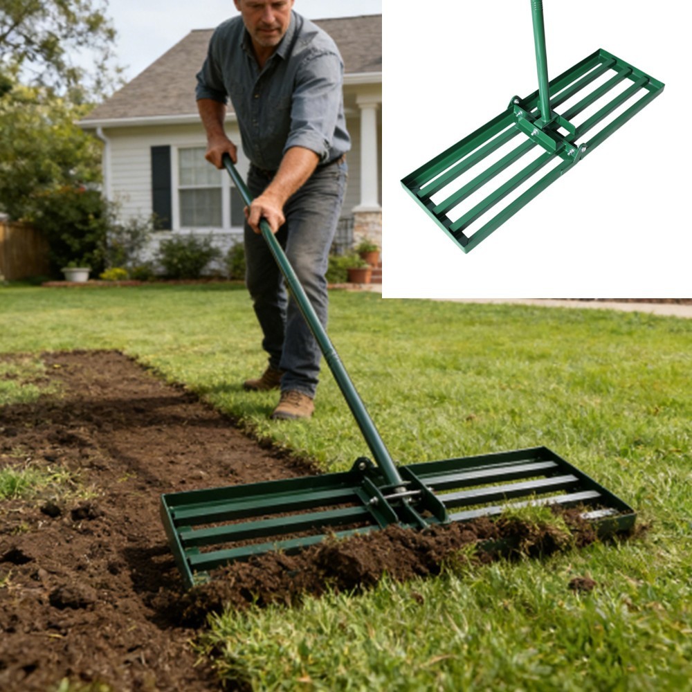 Garden Backyard Lawn Leveling Rake Green Lawn Leveler with Long Handle Soil Sand