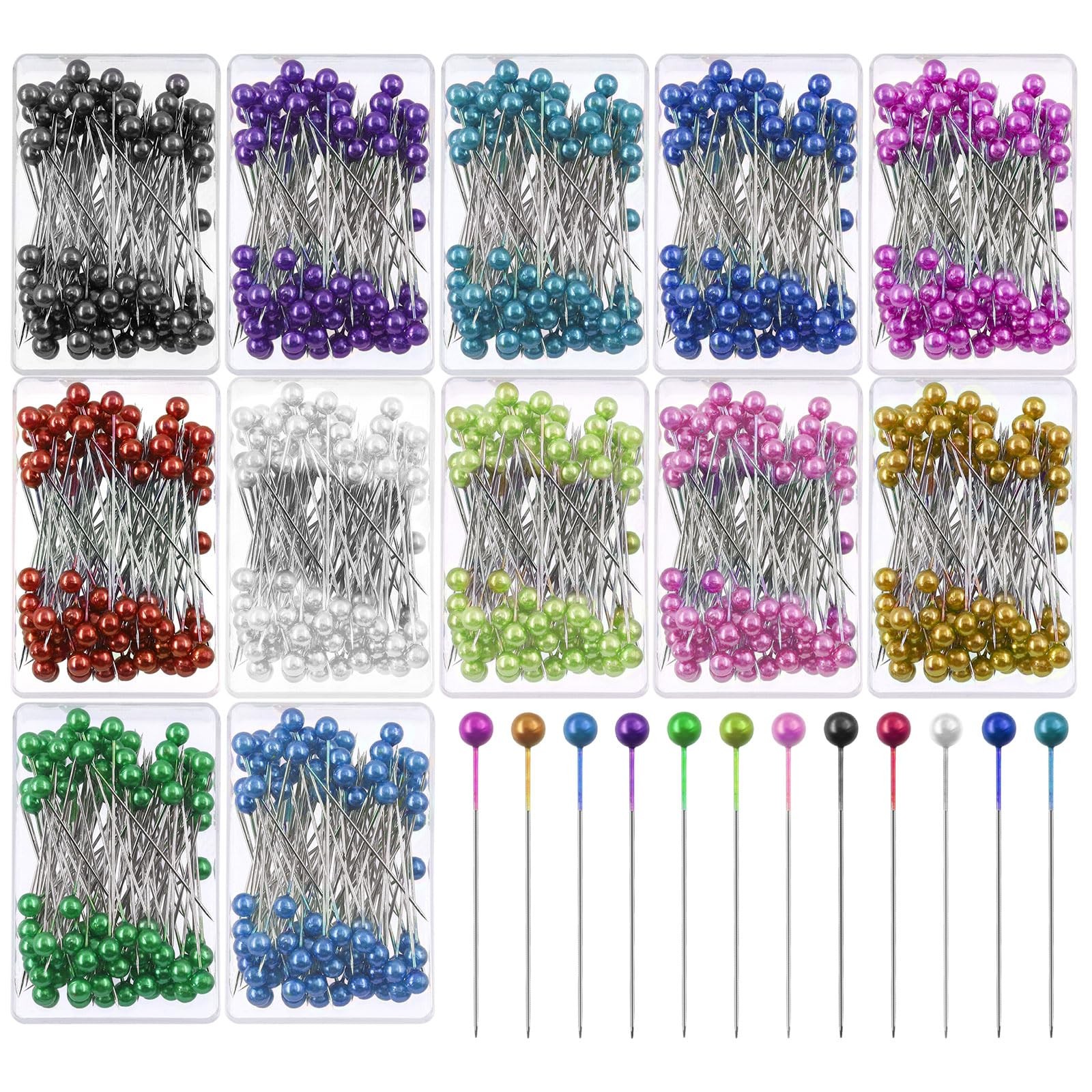 1200Pcs 1.5 inch Sewing Pins Straight Pins with Colored Heads 12 Colors Pearl...