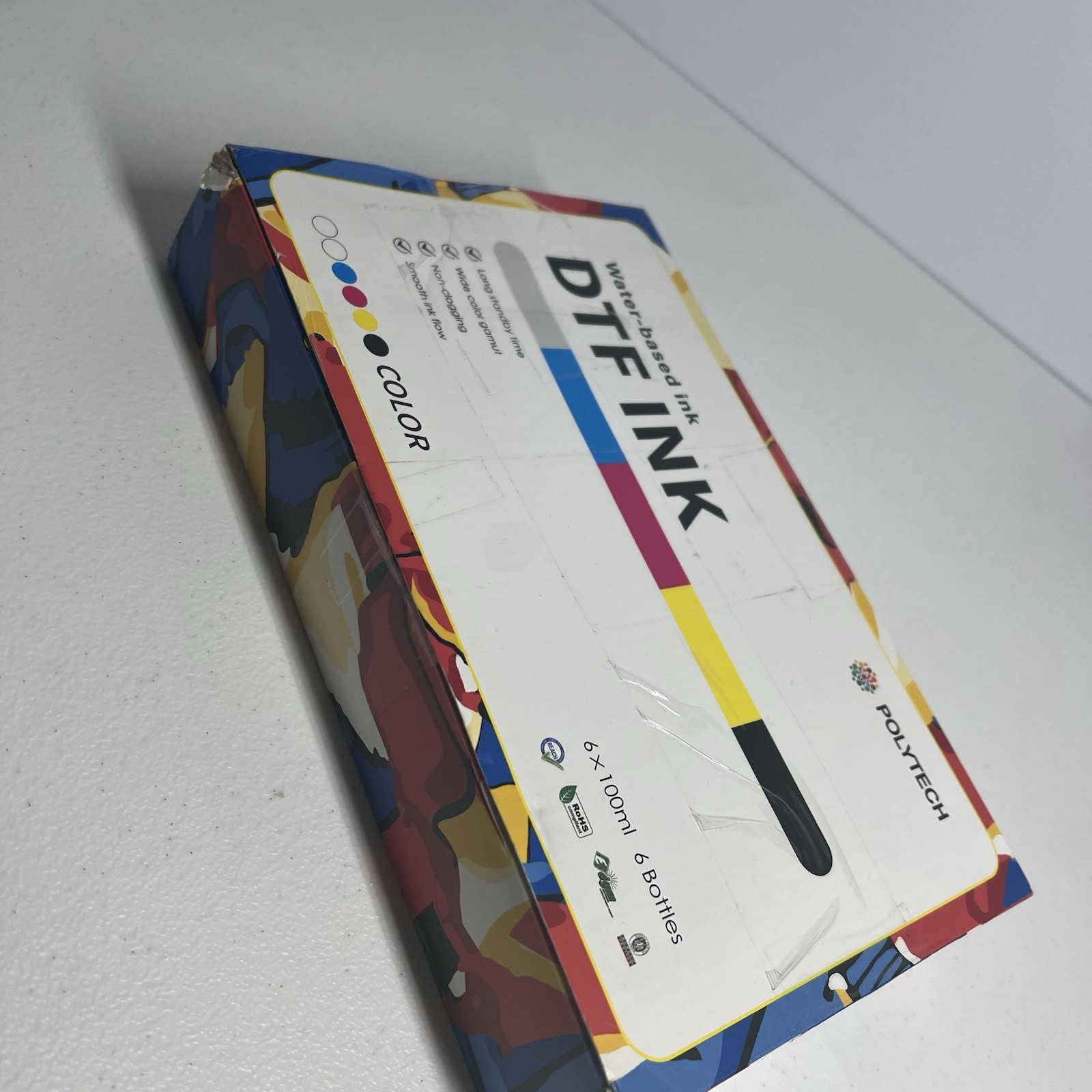 Polytech DTF Ink 6×100ml Bottles Water-Based CMYK+White+Black for DTF Printers