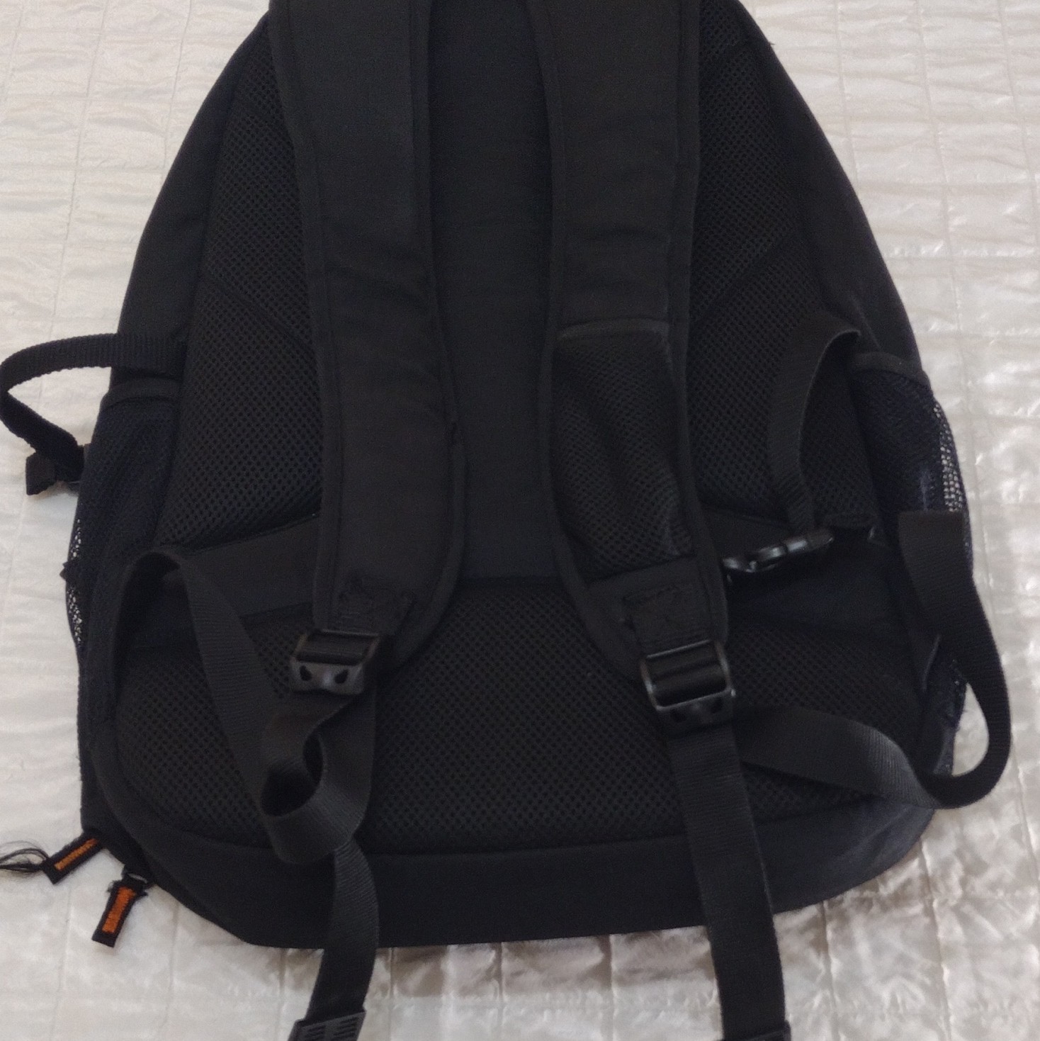 AmazonBasics Black Hiking Backpack Orange Stitching Multiple Compartments