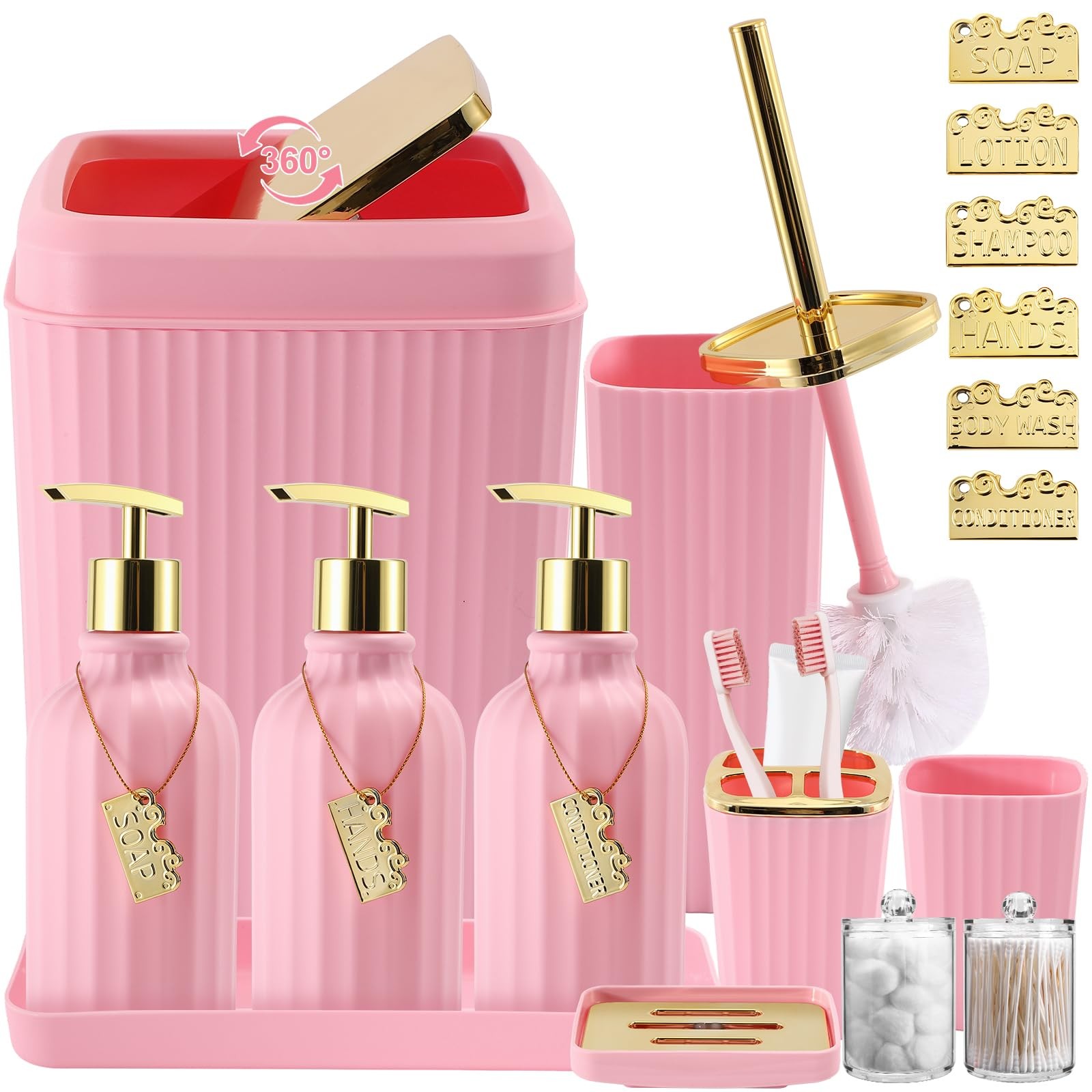 17PCS Bathroom Accessory Set Pink Bathroom Set Bathroom Accessories,Toilet Br...