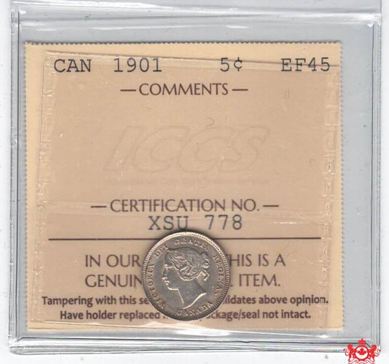 1901 Canada 5 Cents - ICCS EF45 - XSU 778