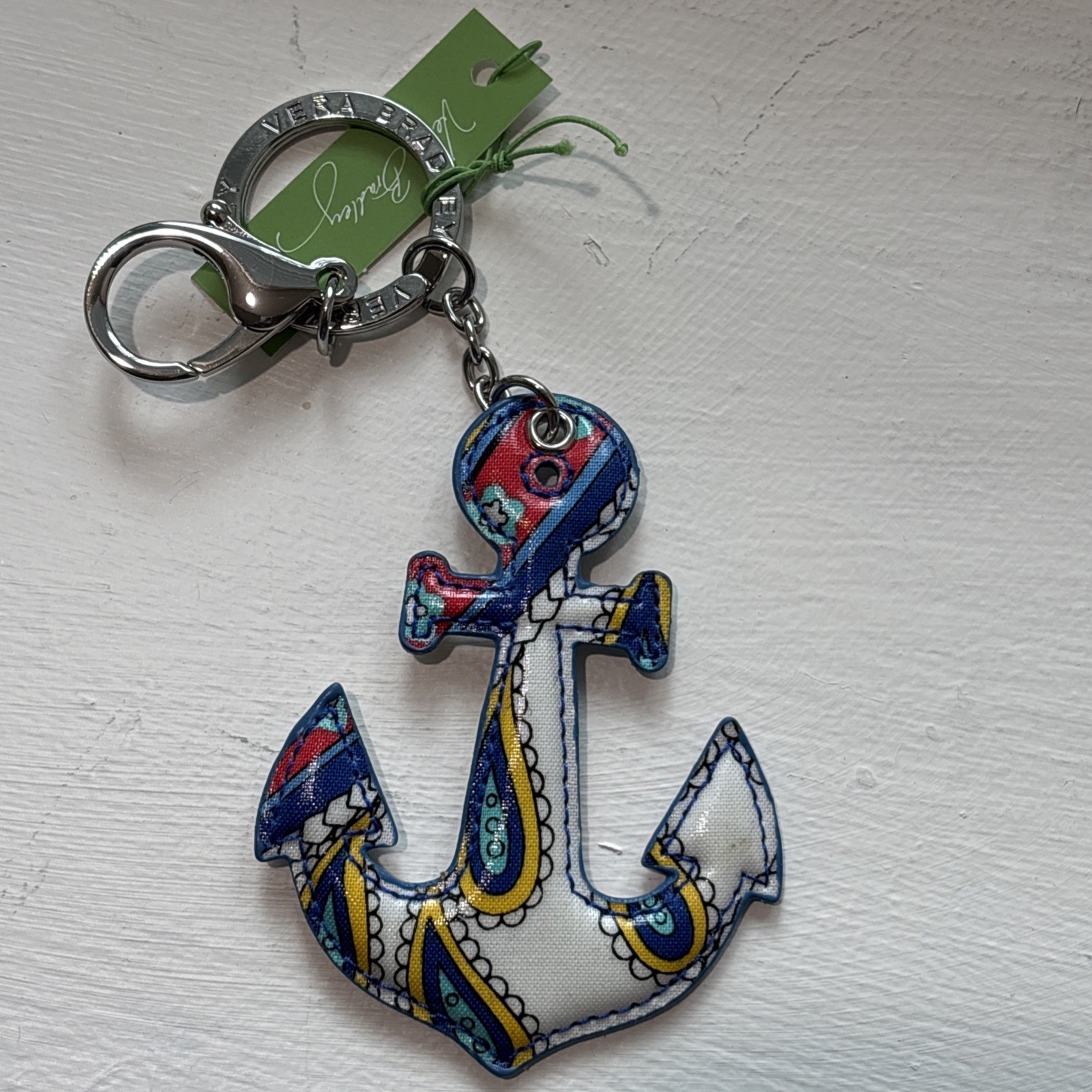 Vera Bradley Seashore Anchor Keychain Purse Charm 3.5" High Key Clip Ring
