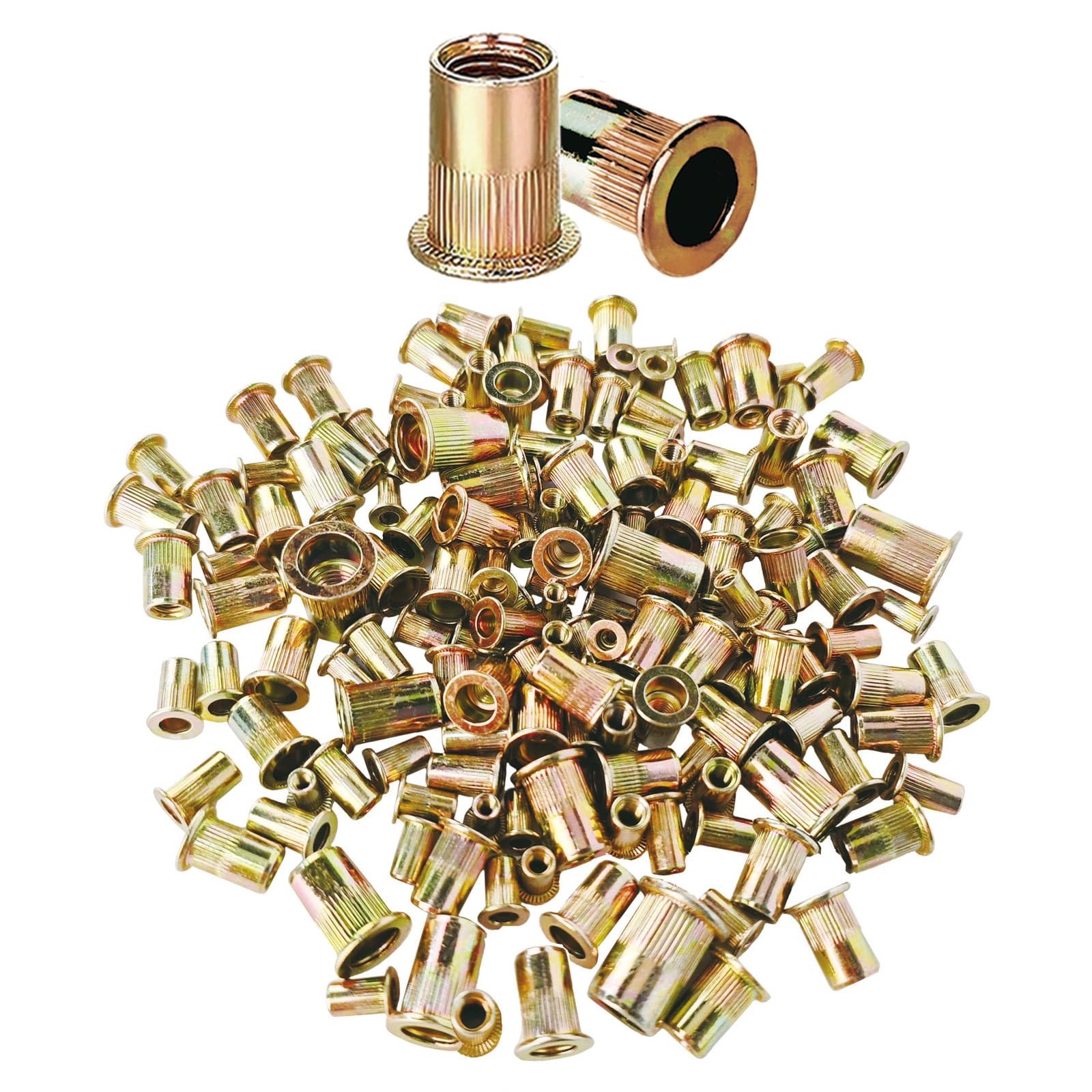 M6 Rivet Nut Kit Carbon Steel Flat Head Hardware Threaded Inserts 100 PCS