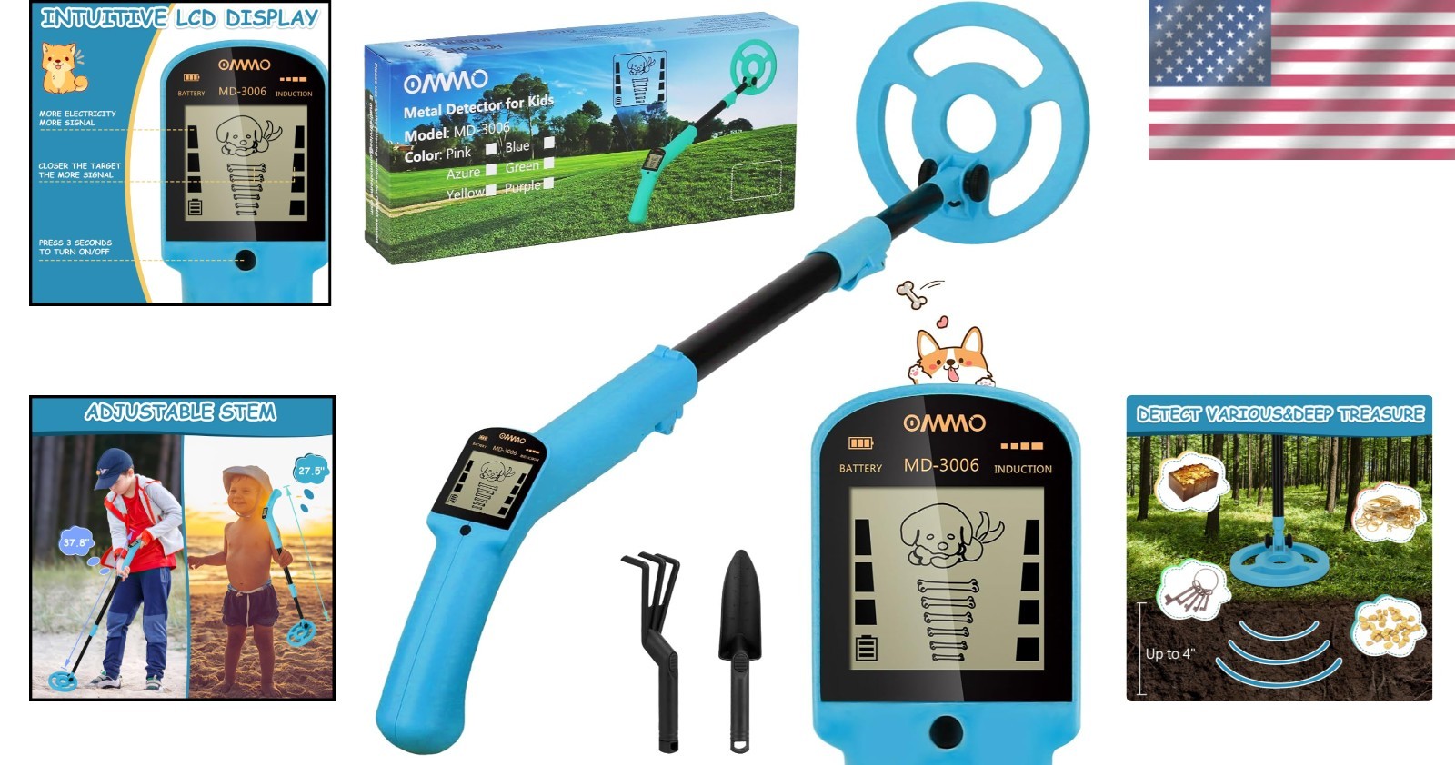 Adjustable Kids Metal Detector with Accessories