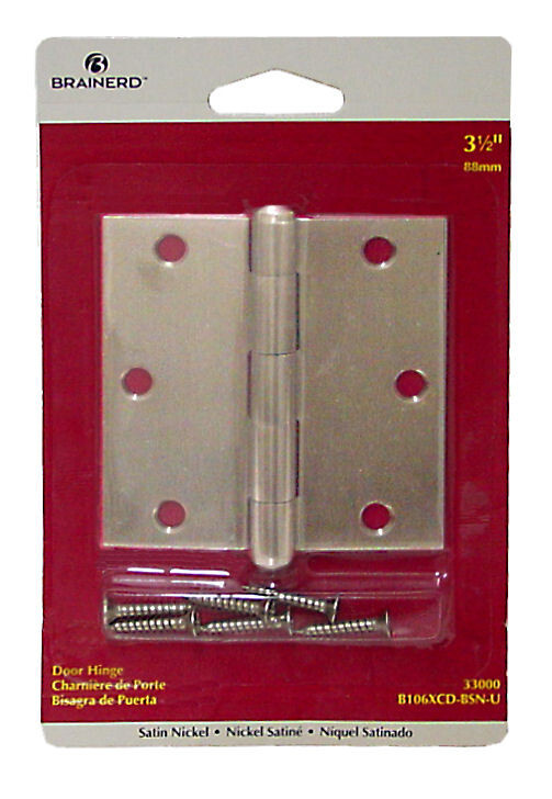 (5 Pack) 3-1/2 inch Square Corner Hinge & Screws - Brushed Satin Nickel LQ-B106X