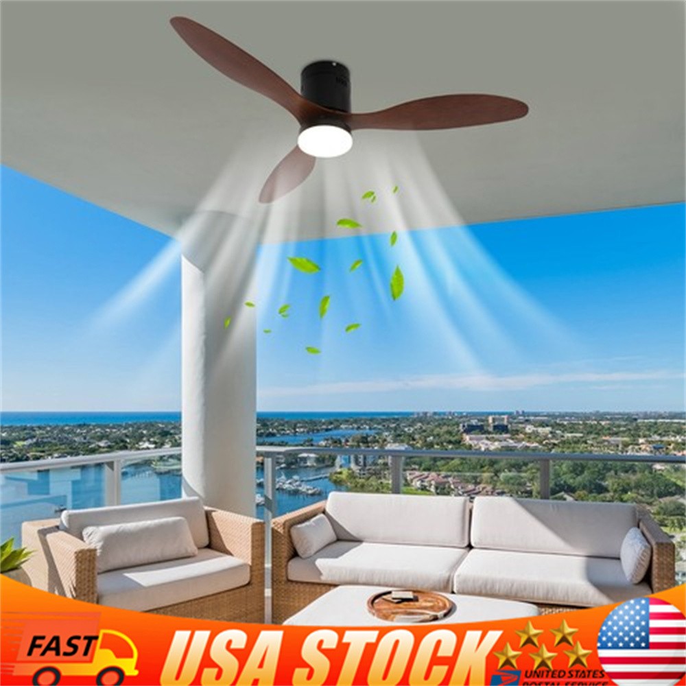 Wood Ceiling Fan with Light & Remote Quiet Reversible Flush Mount LED Fan Light