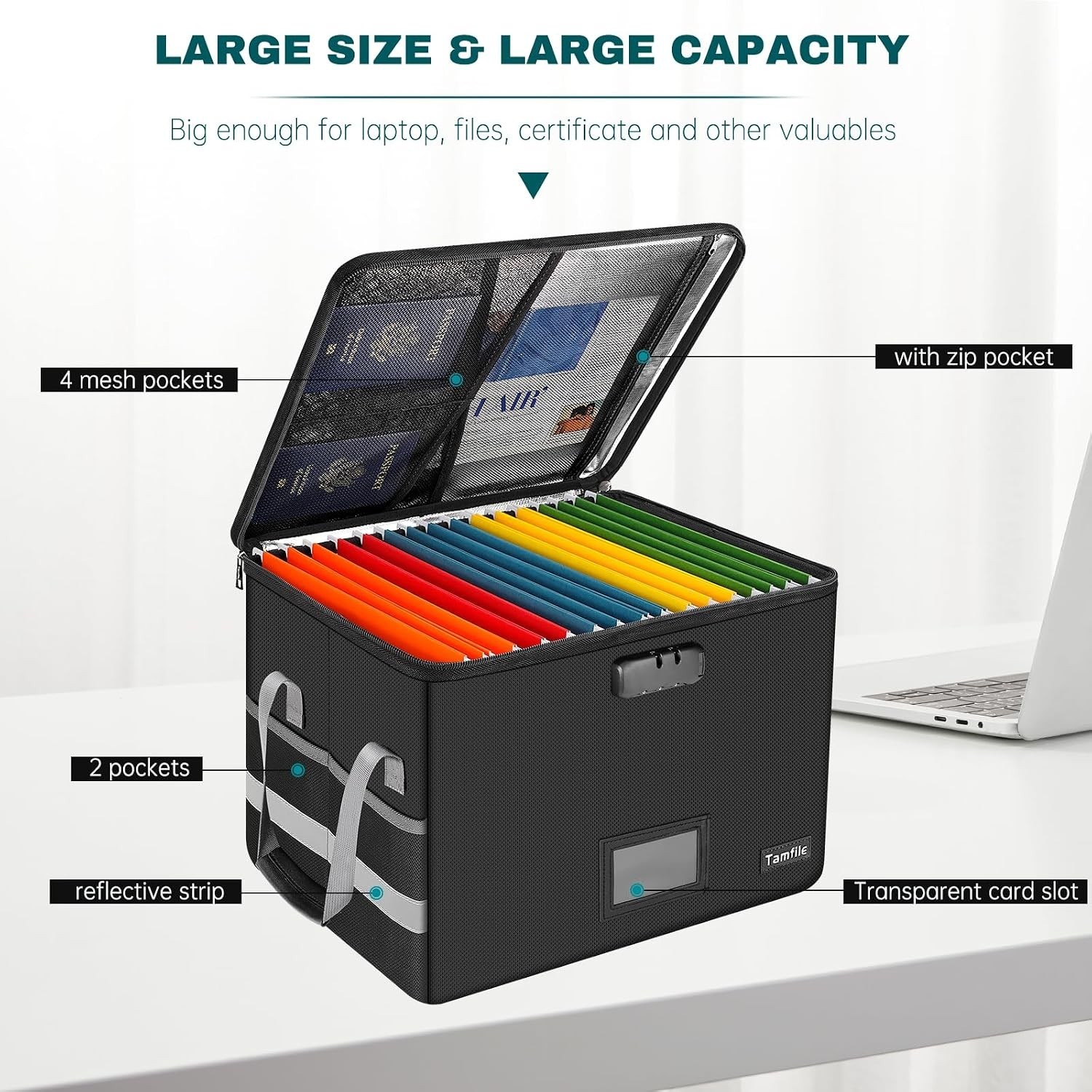 Tamfile Large File Box with lock, 5200°F Fireproof File Box for Documents fire