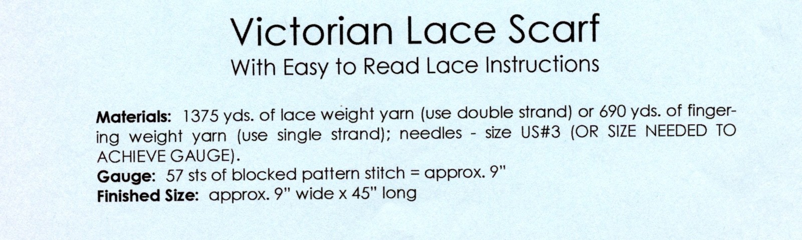 Lisa Knits Knitting Pattern AC-002 Victorian Lace Scarf
