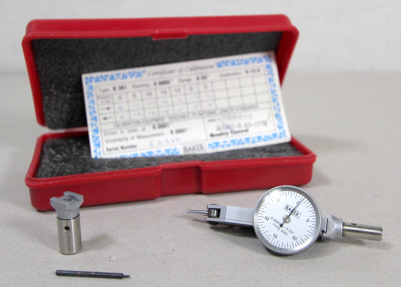 Baker B301 Lever Type Dial Test Indicator Set 0.0005" x 0.03" - Serial F2379