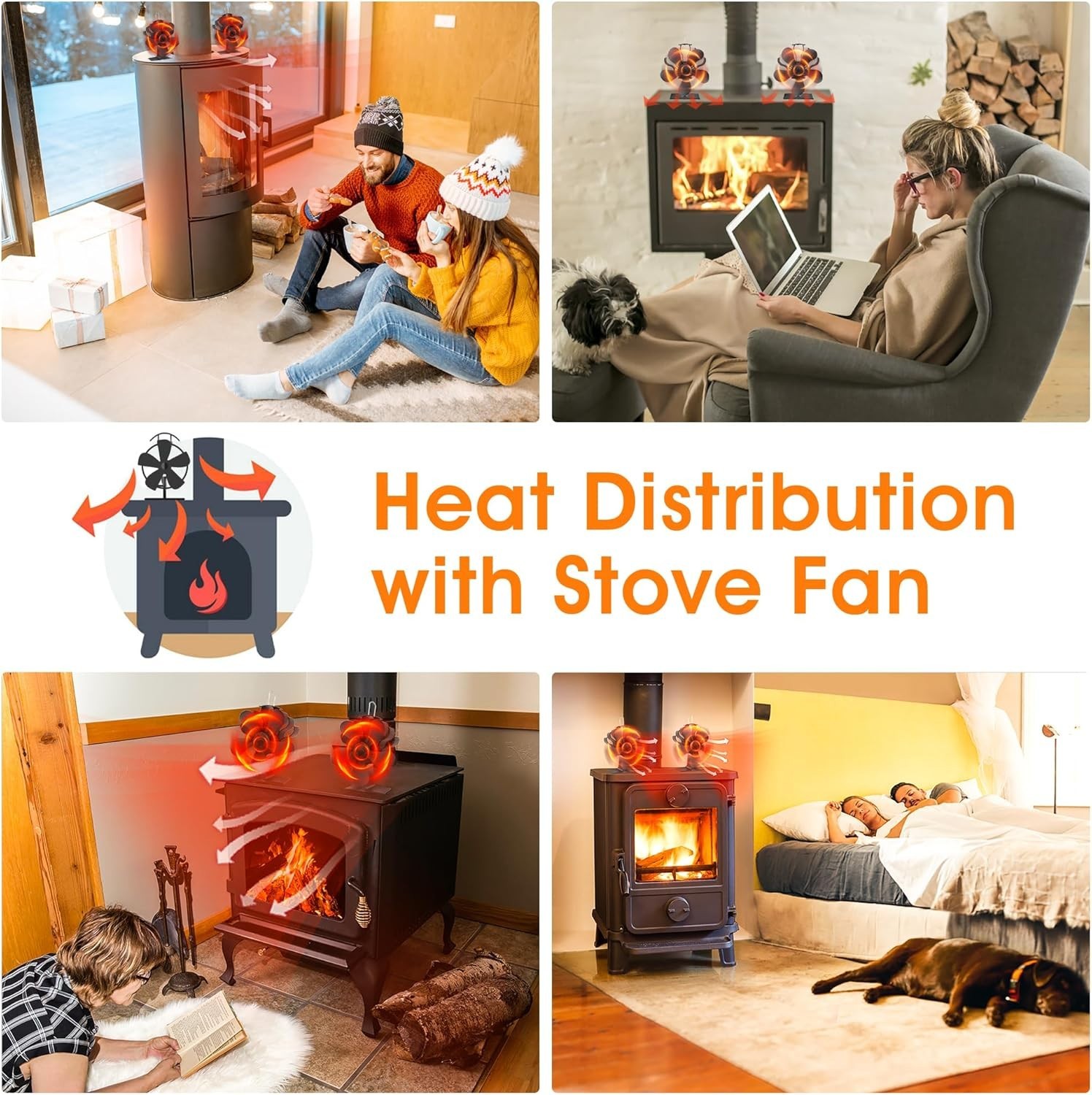 Eco-Friendly Heat-Powered 5-Blade Fan for Efficient Warm Air Distribution